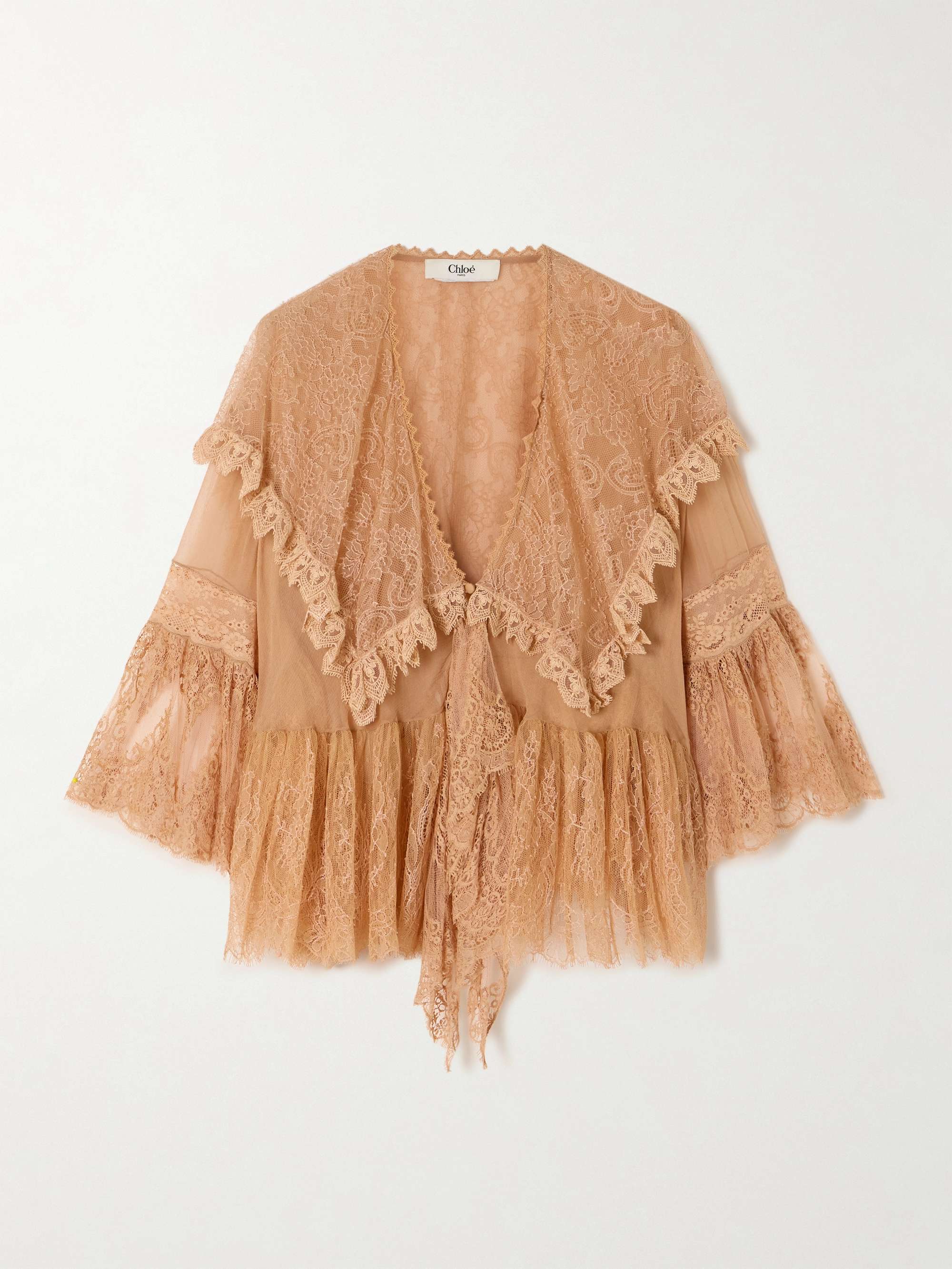 Lace-trimmed embroidered silk-chiffon blouse hero visual