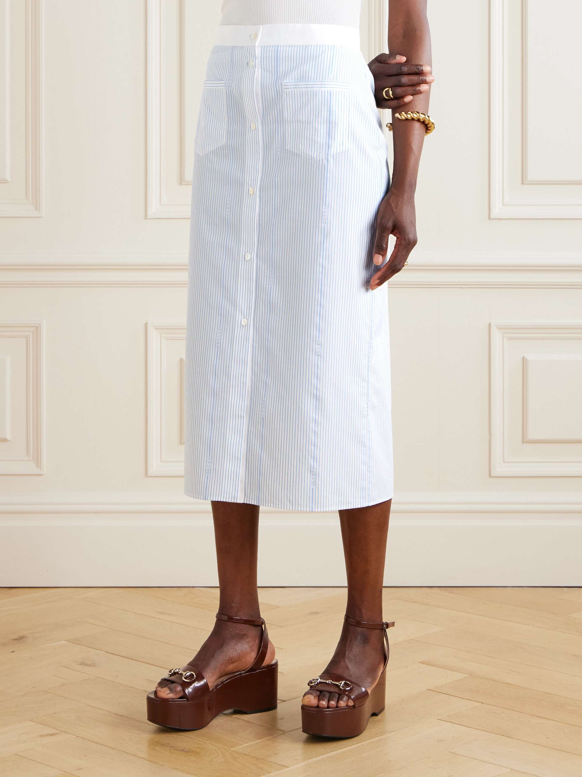 Lido striped cotton-poplin midi skirt view