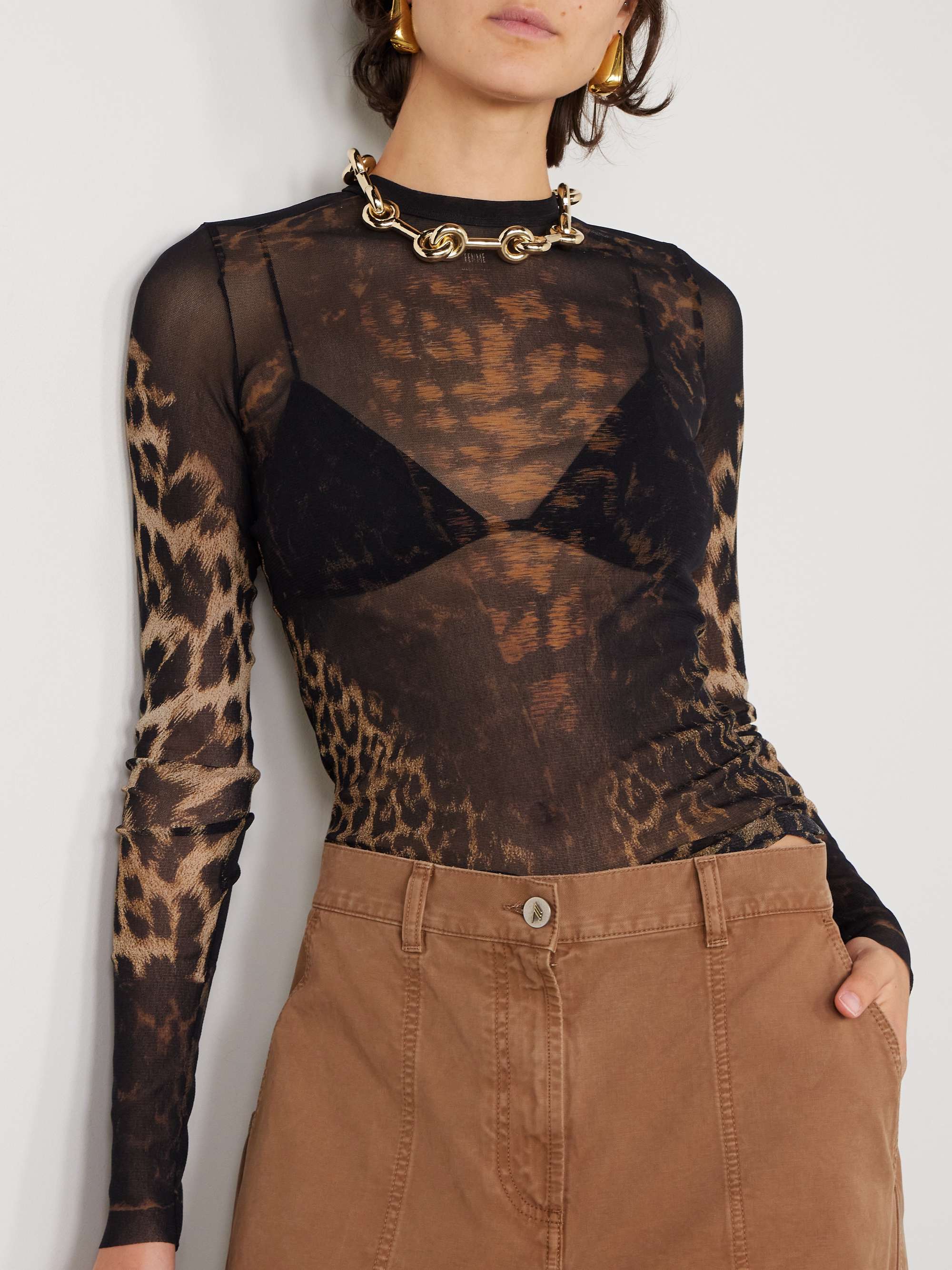 Leopard-print mesh top view
