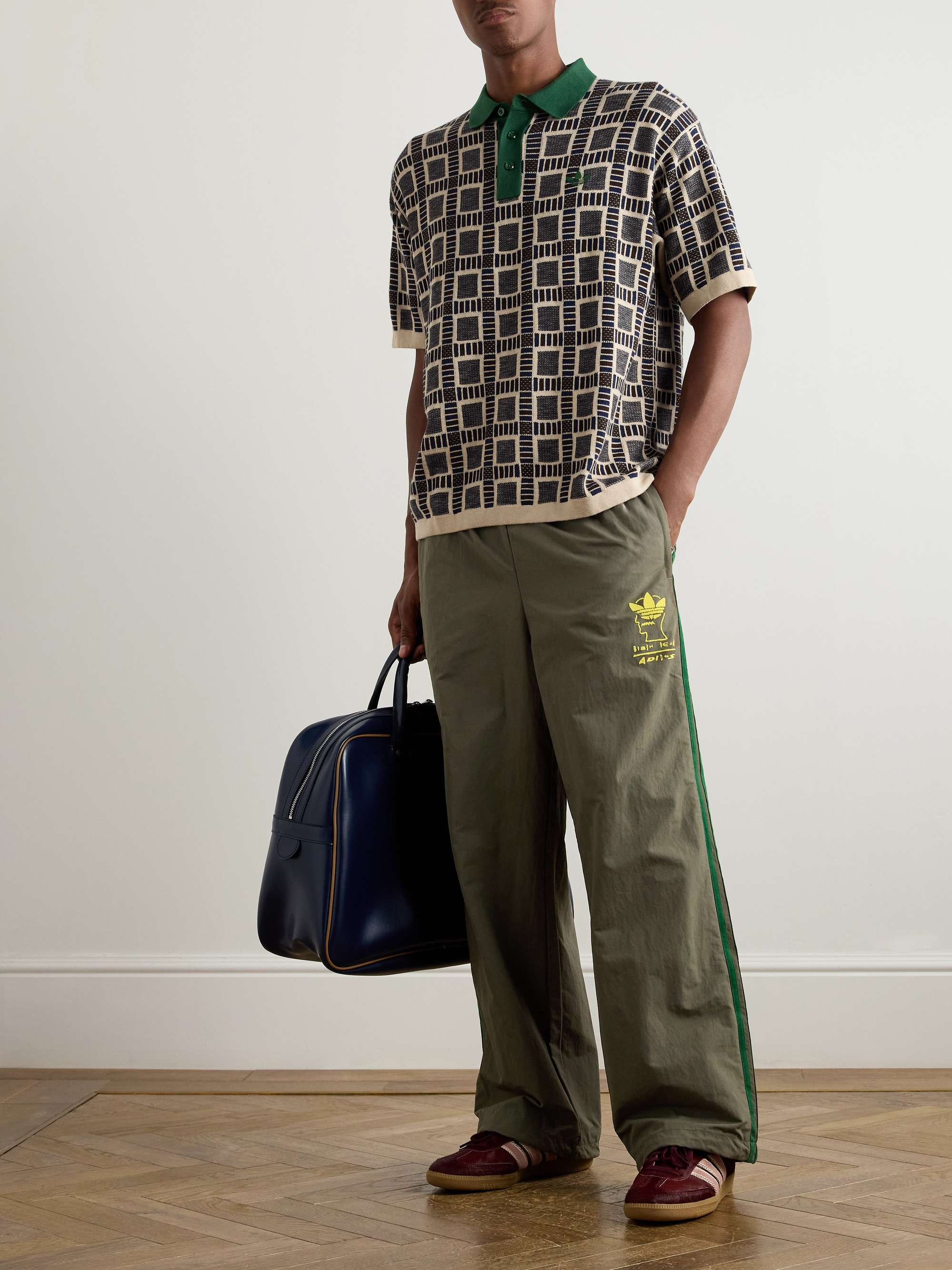 + Brain Dead Wide-Leg Logo-Flocked Striped Shell Track Pants view