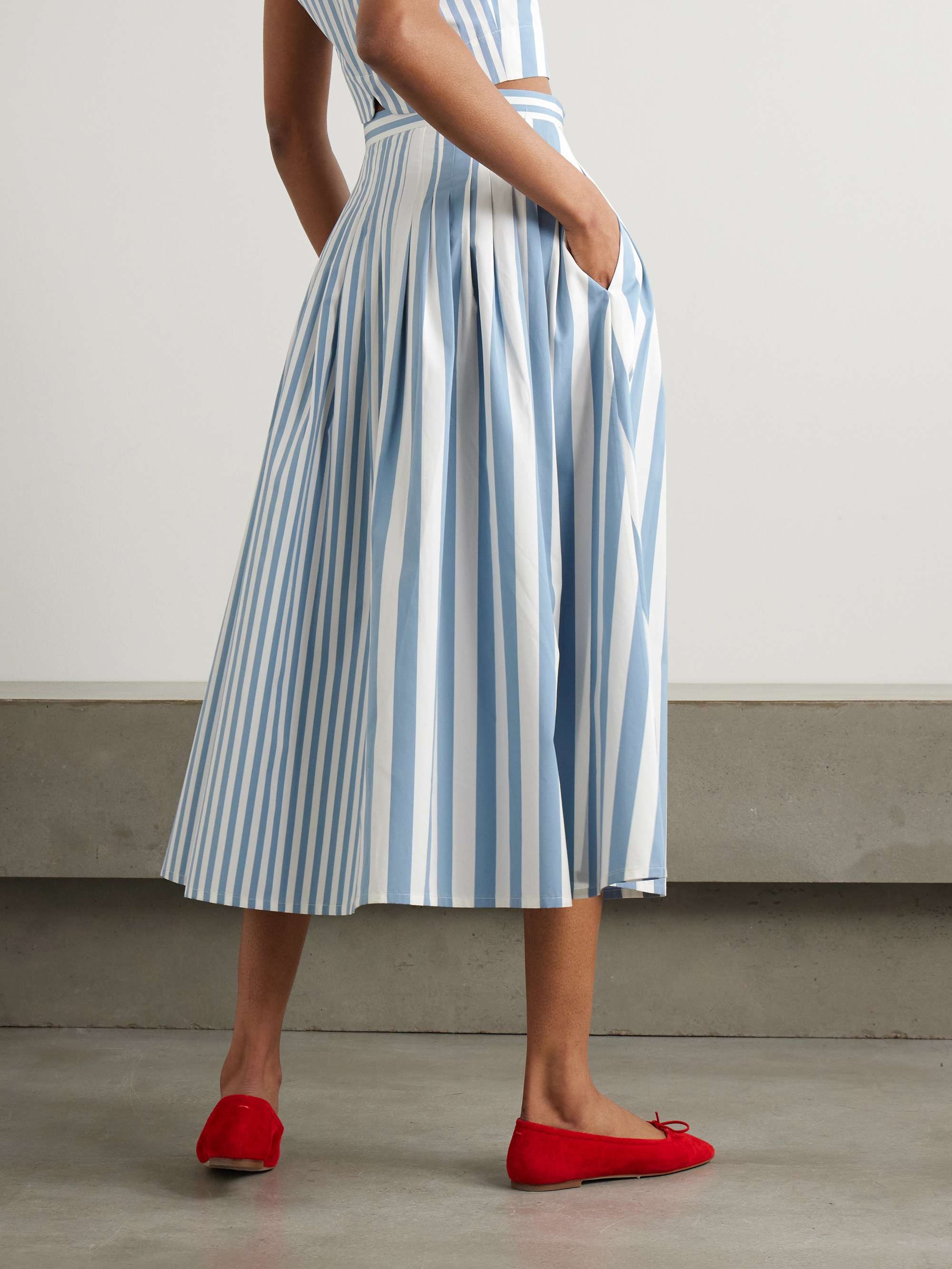 Zazou pleated striped cotton-poplin midi skirt view