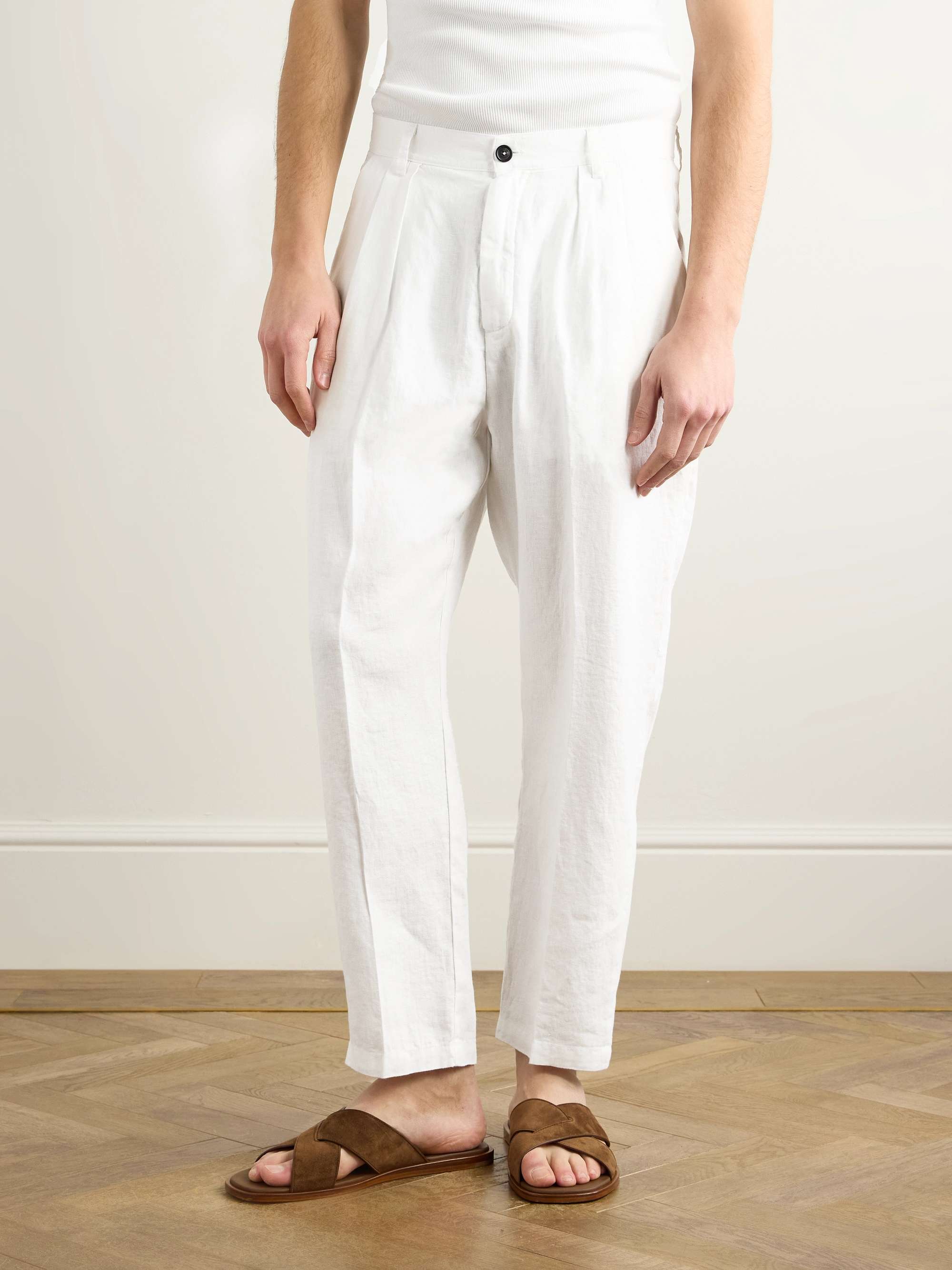 Stan Straight-Leg Pleated Linen Trousers view