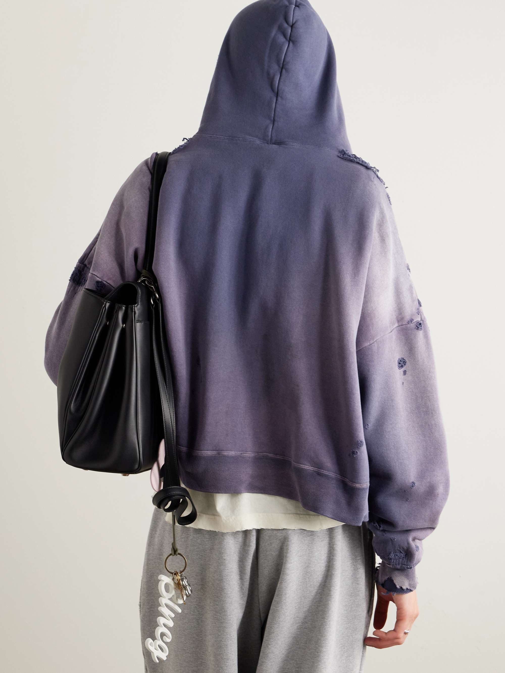 Oversized Distressed Cotton-Jersey Zip-Up Hoodie view