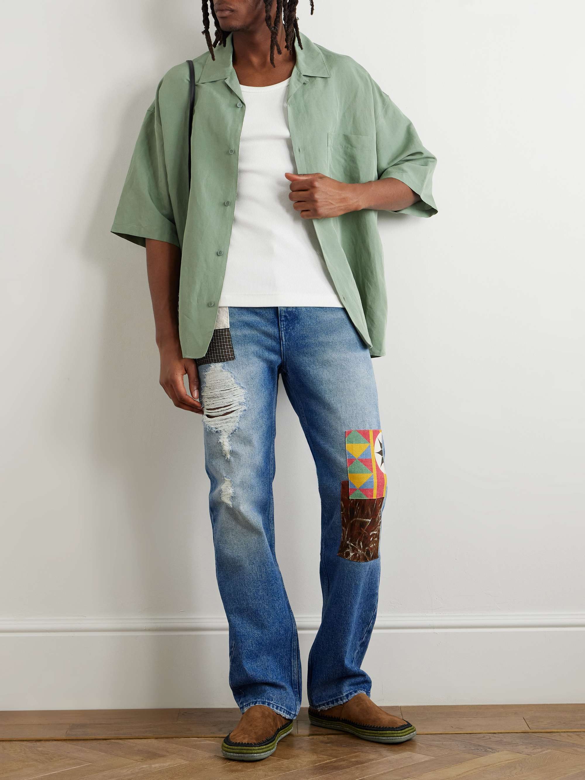 + Paula's Ibiza Straight-Leg Patchwork Distressed Jeans view