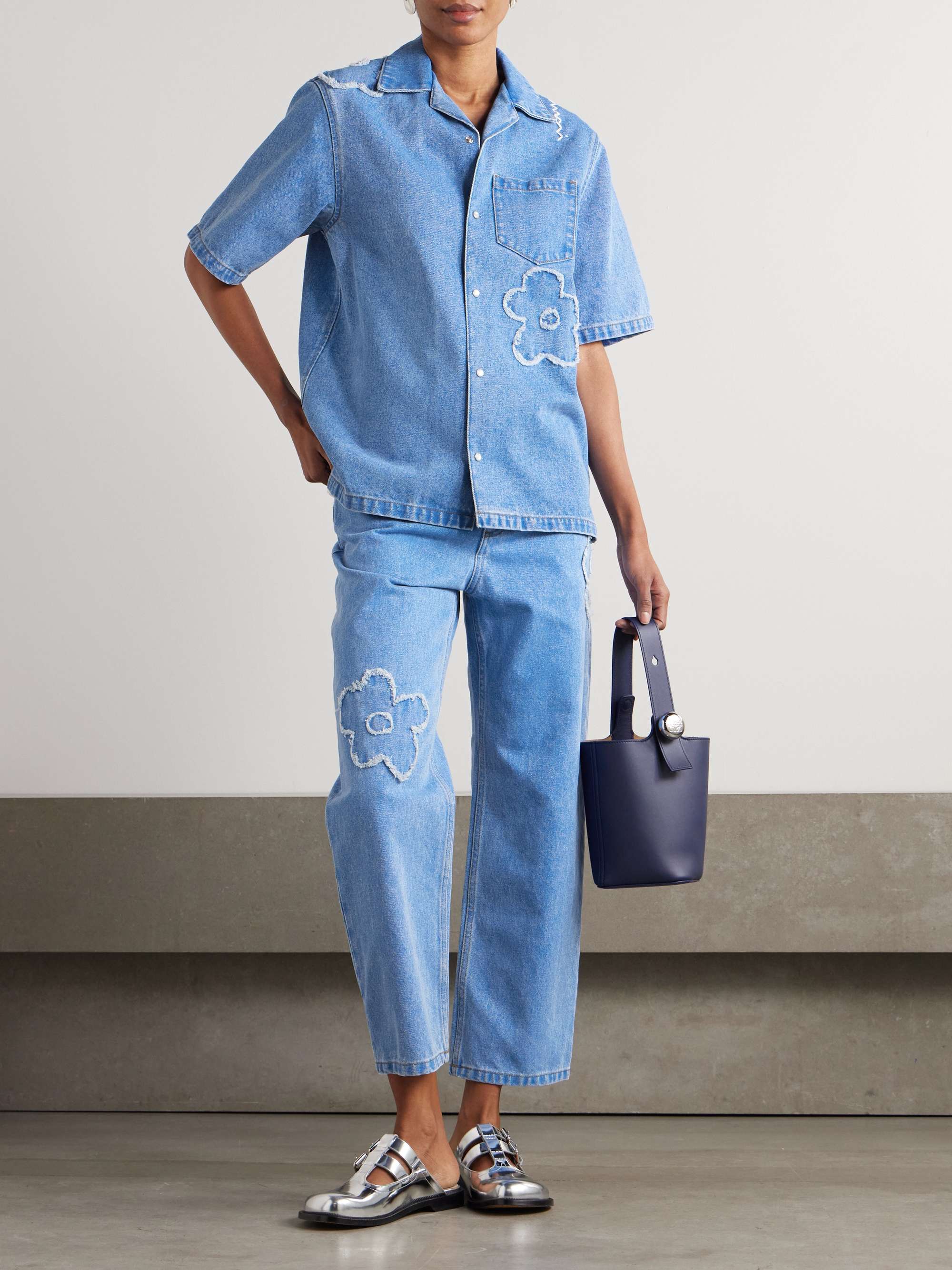 Embroidered frayed denim shirt view