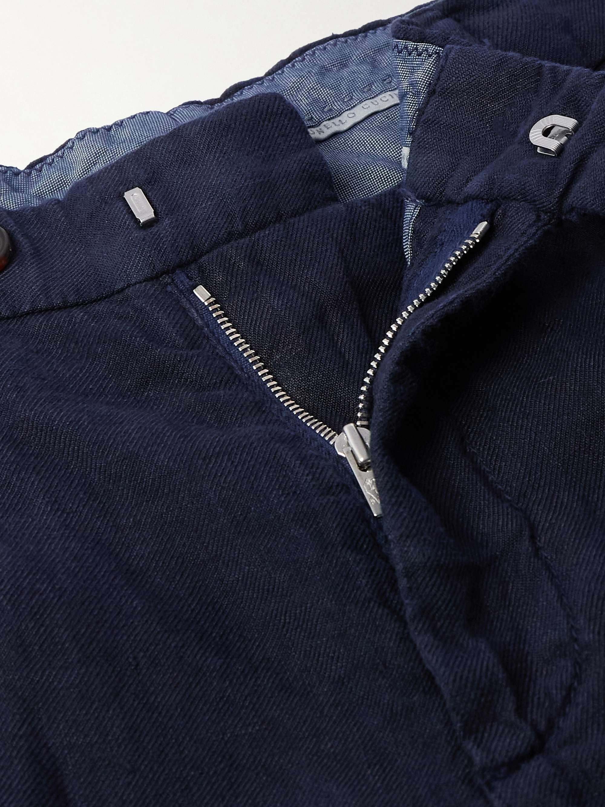 Tapered Pleated Linen-Twill Trousers view