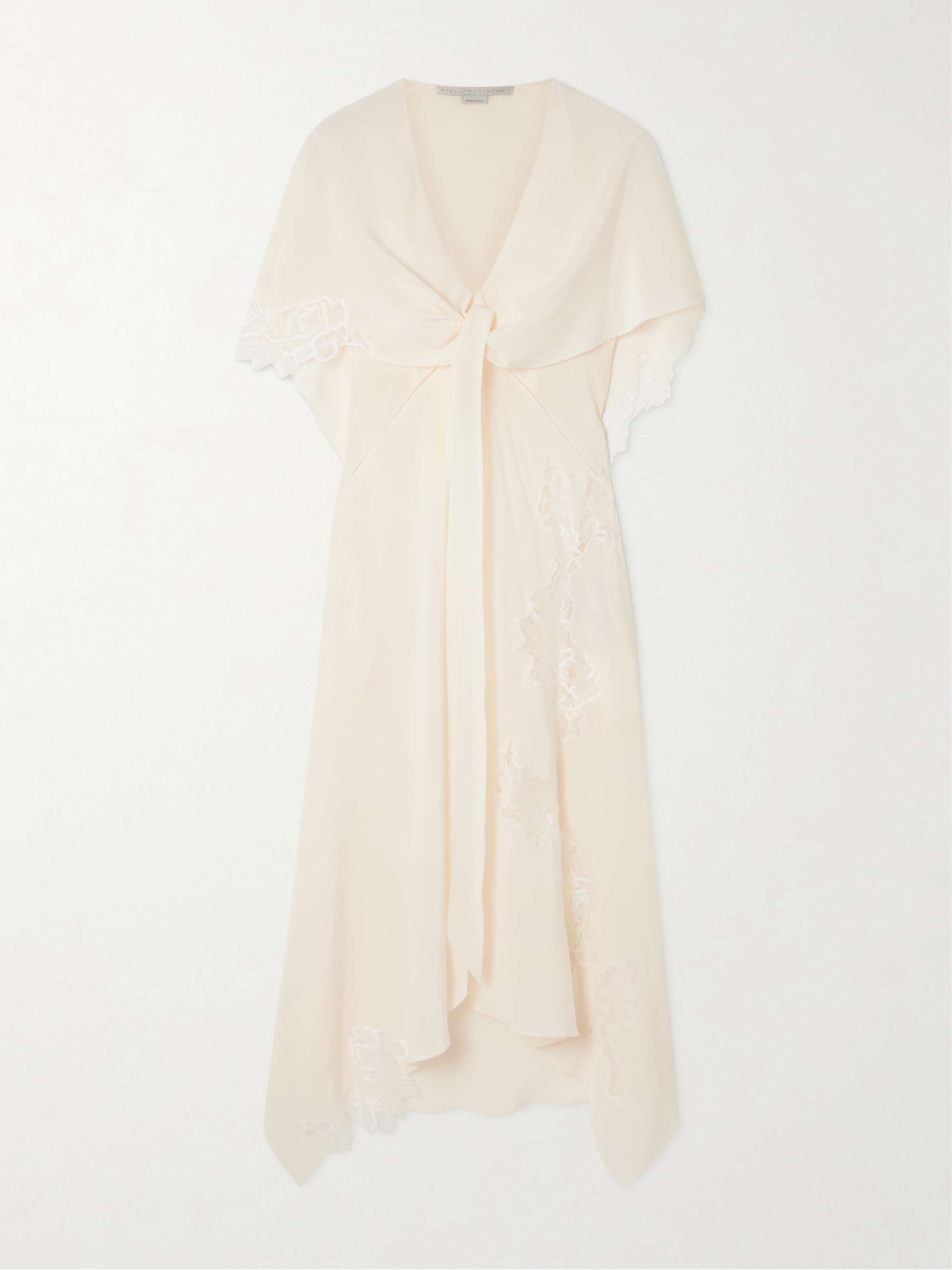 Layered lace-trimmed silk crepe de chine midi dress hero visual