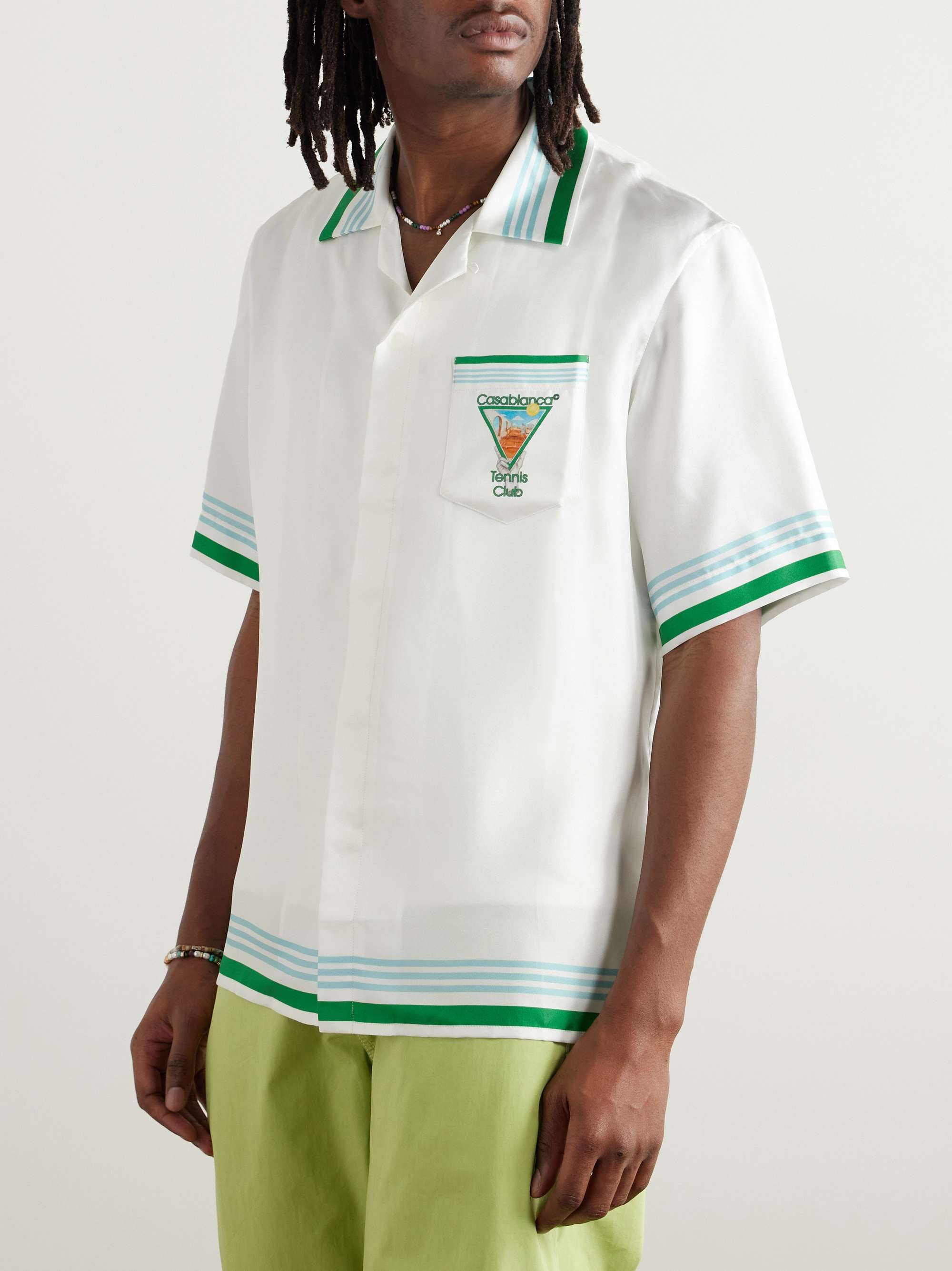 Metaphysical Tennis Icon Convertible-Collar Printed Silk-Twill Shirt view