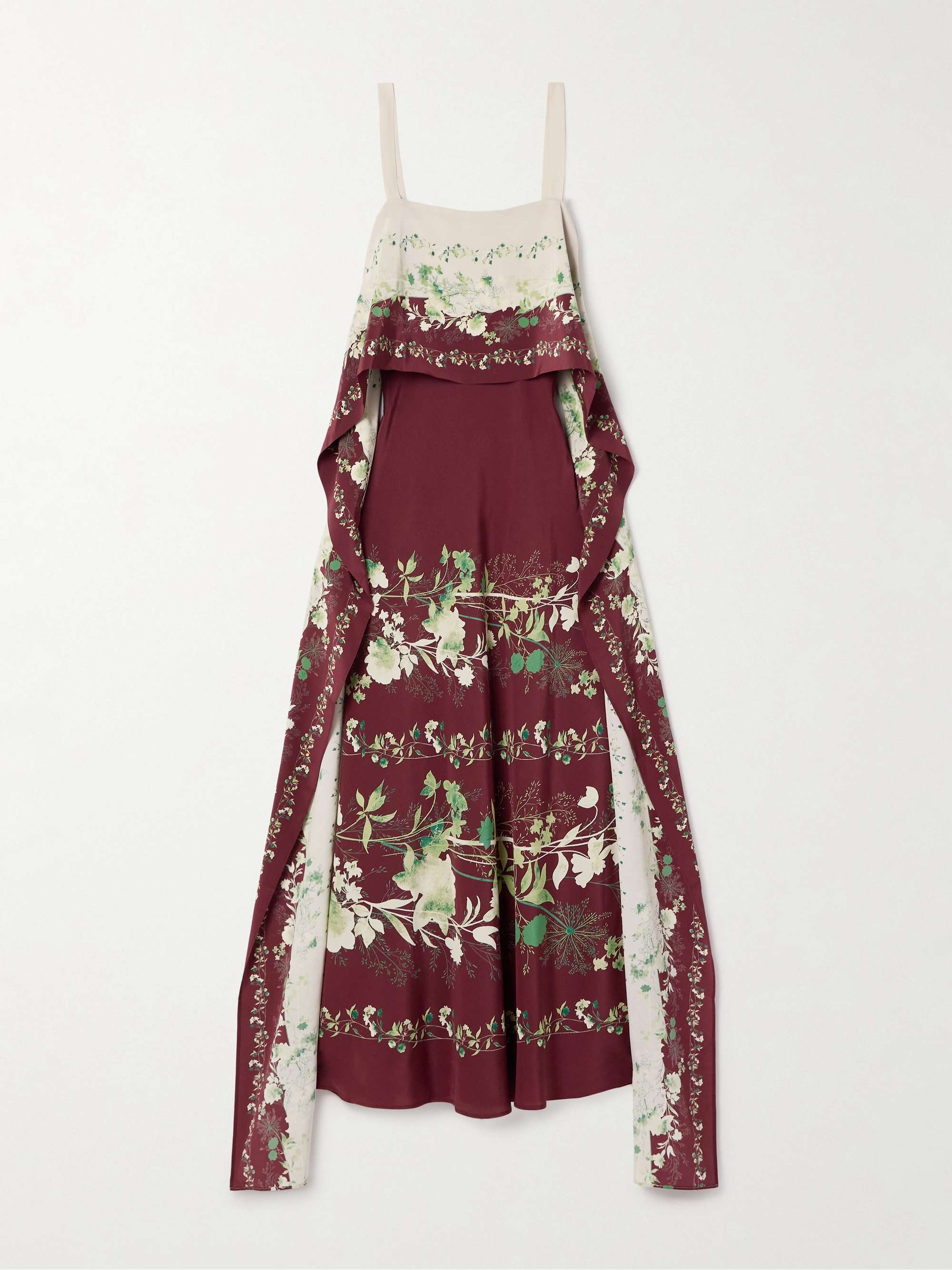 Draped floral-print silk crepe de chine midi dress hero visual