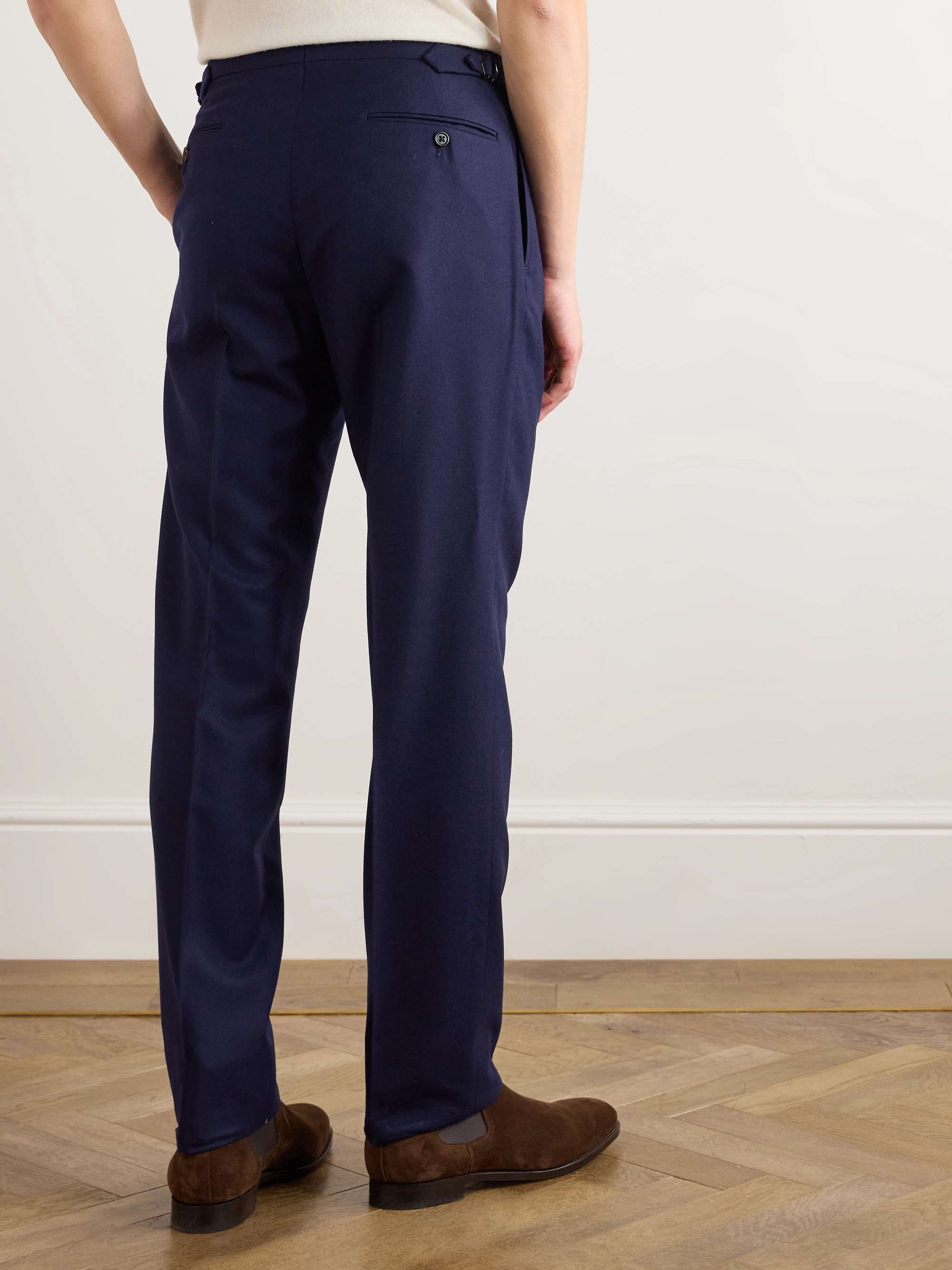 Gregory Straight-Leg Pleated Wool-Twill Trousers view