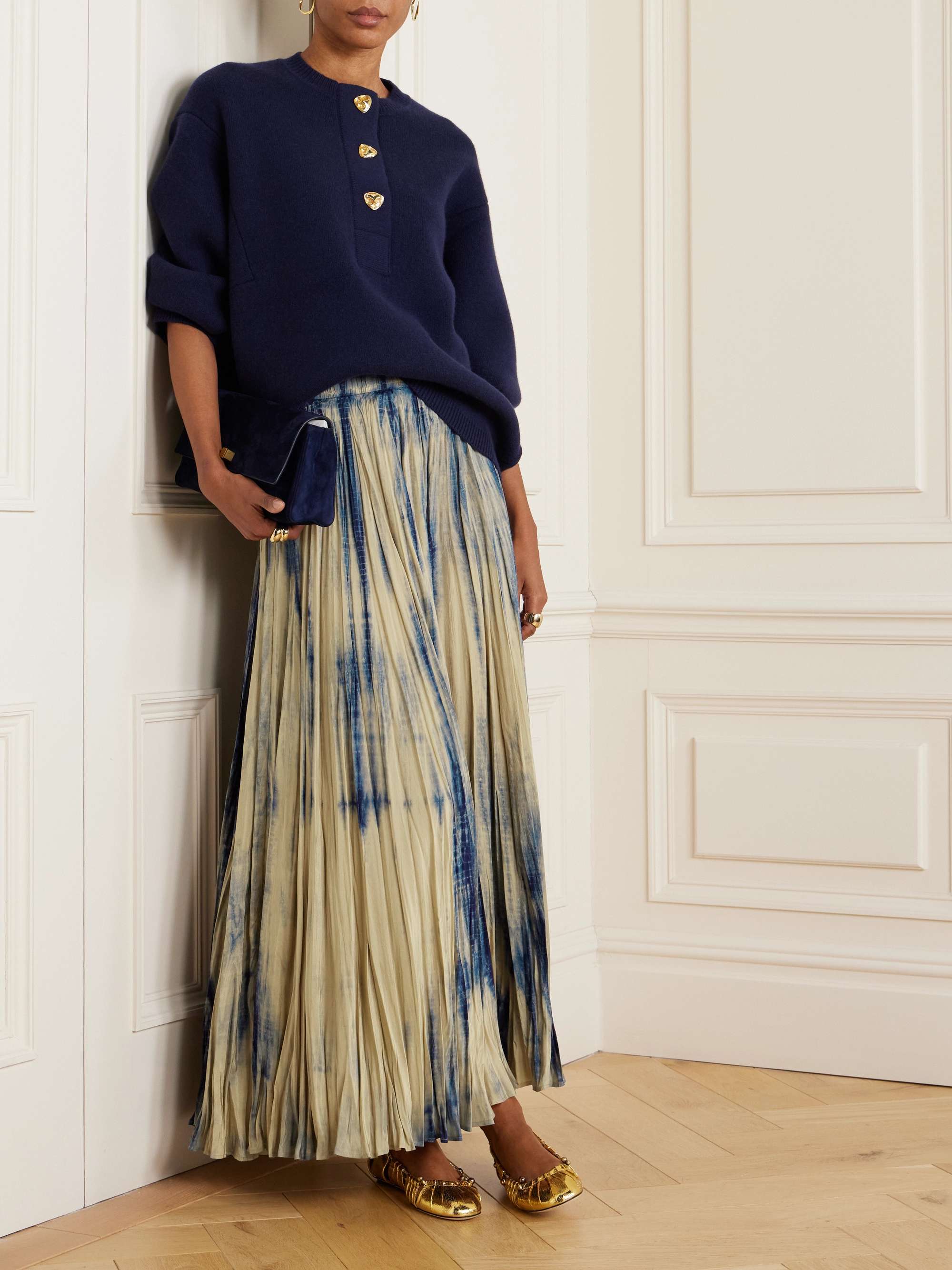 Sully tie-dyed crinkled silk-habotai maxi skirt view