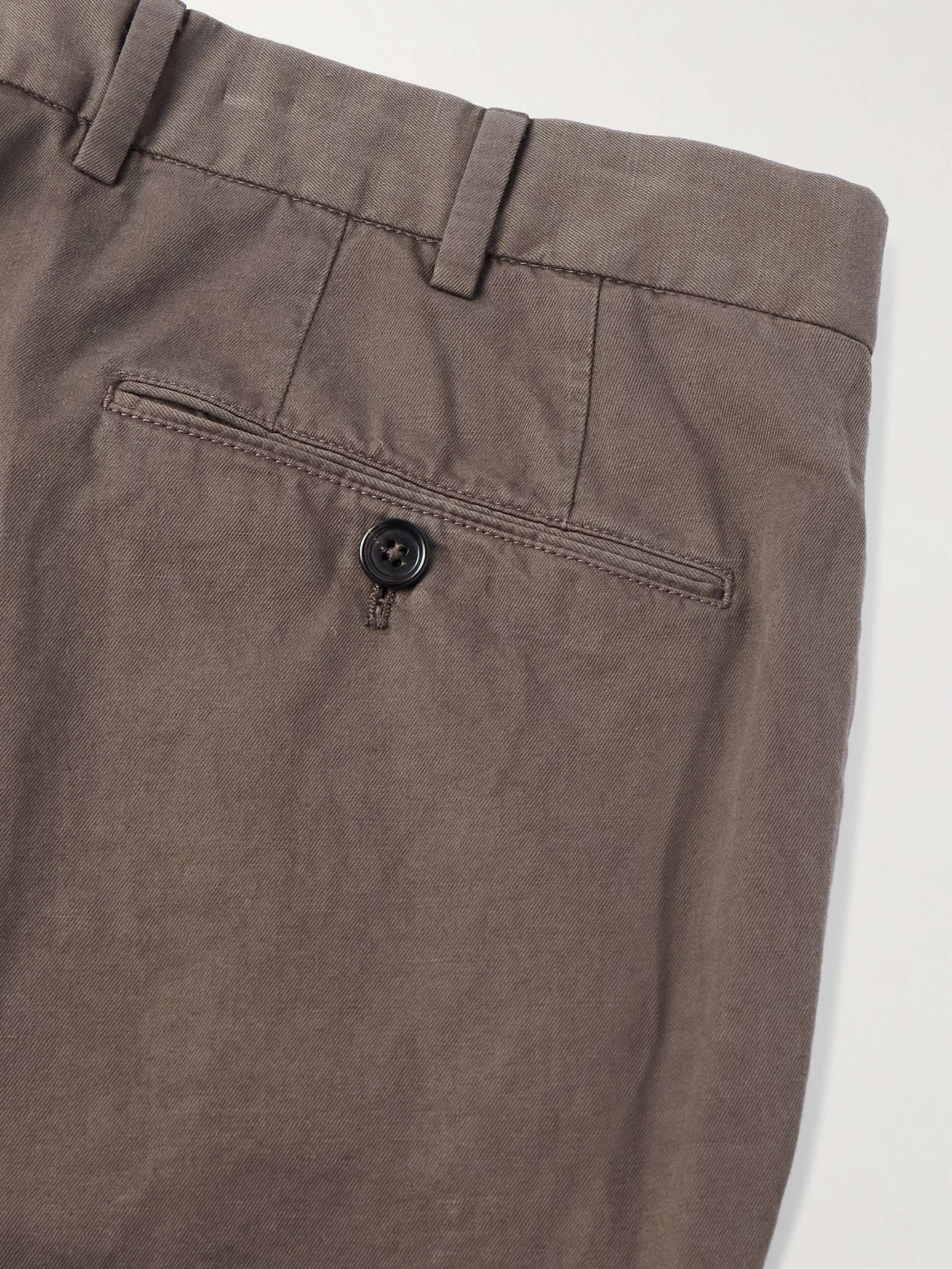 Slim-Fit Tapered Cotton and Linen-Blend Twill Trousers view