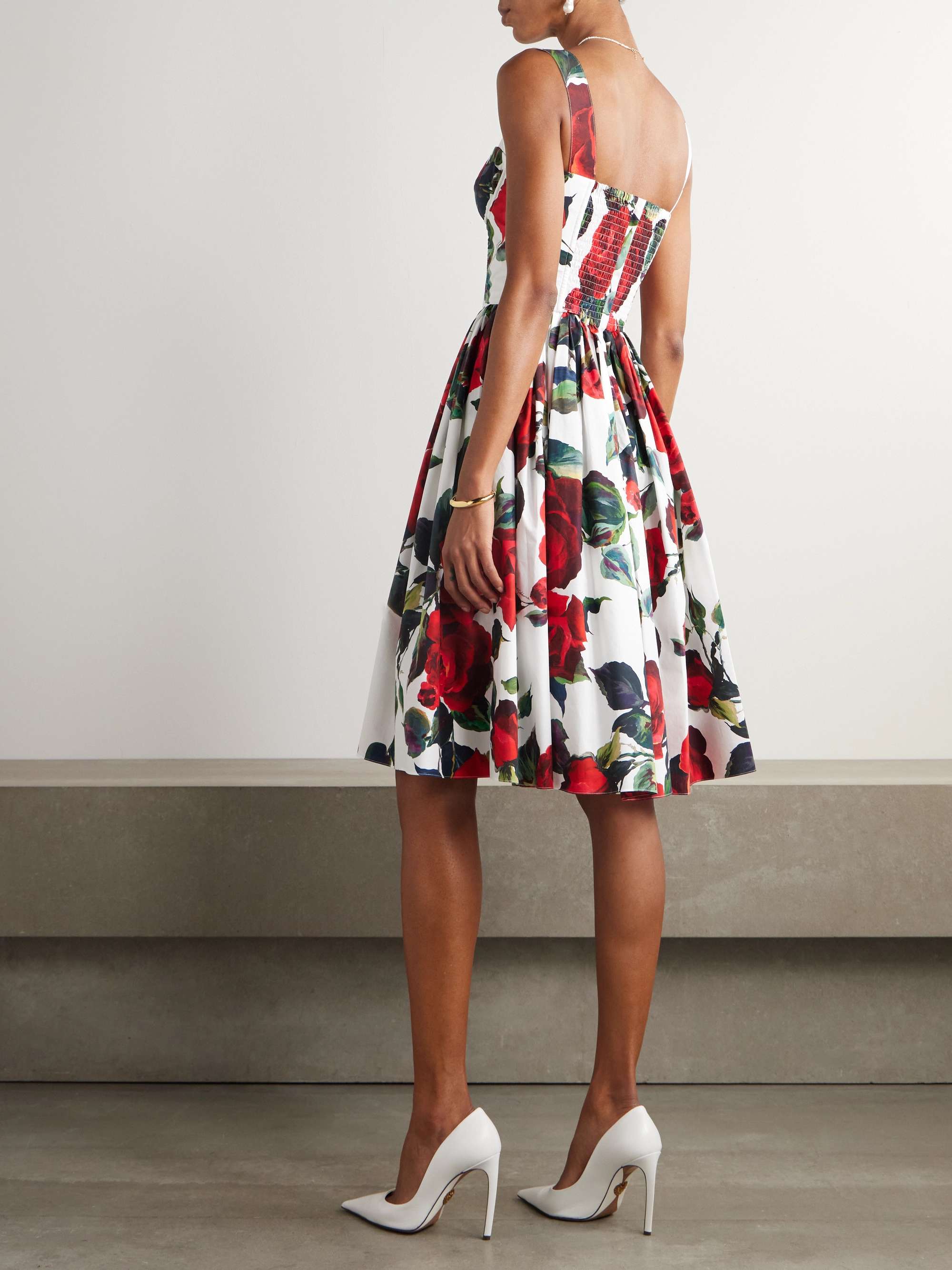 Pleated floral-print cotton-poplin dress view