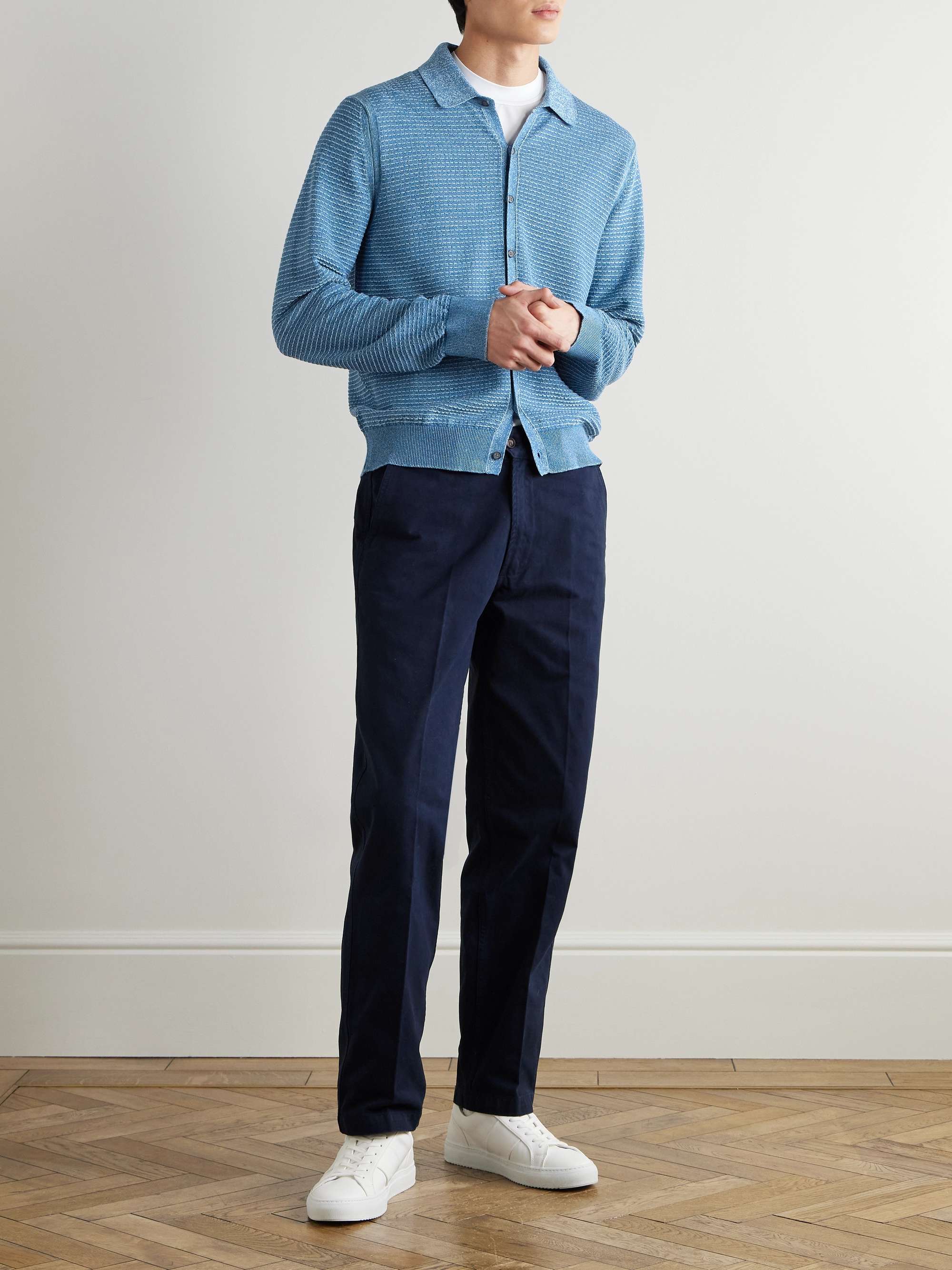 Waffle-Knit Cotton and Linen-Blend Cardigan view