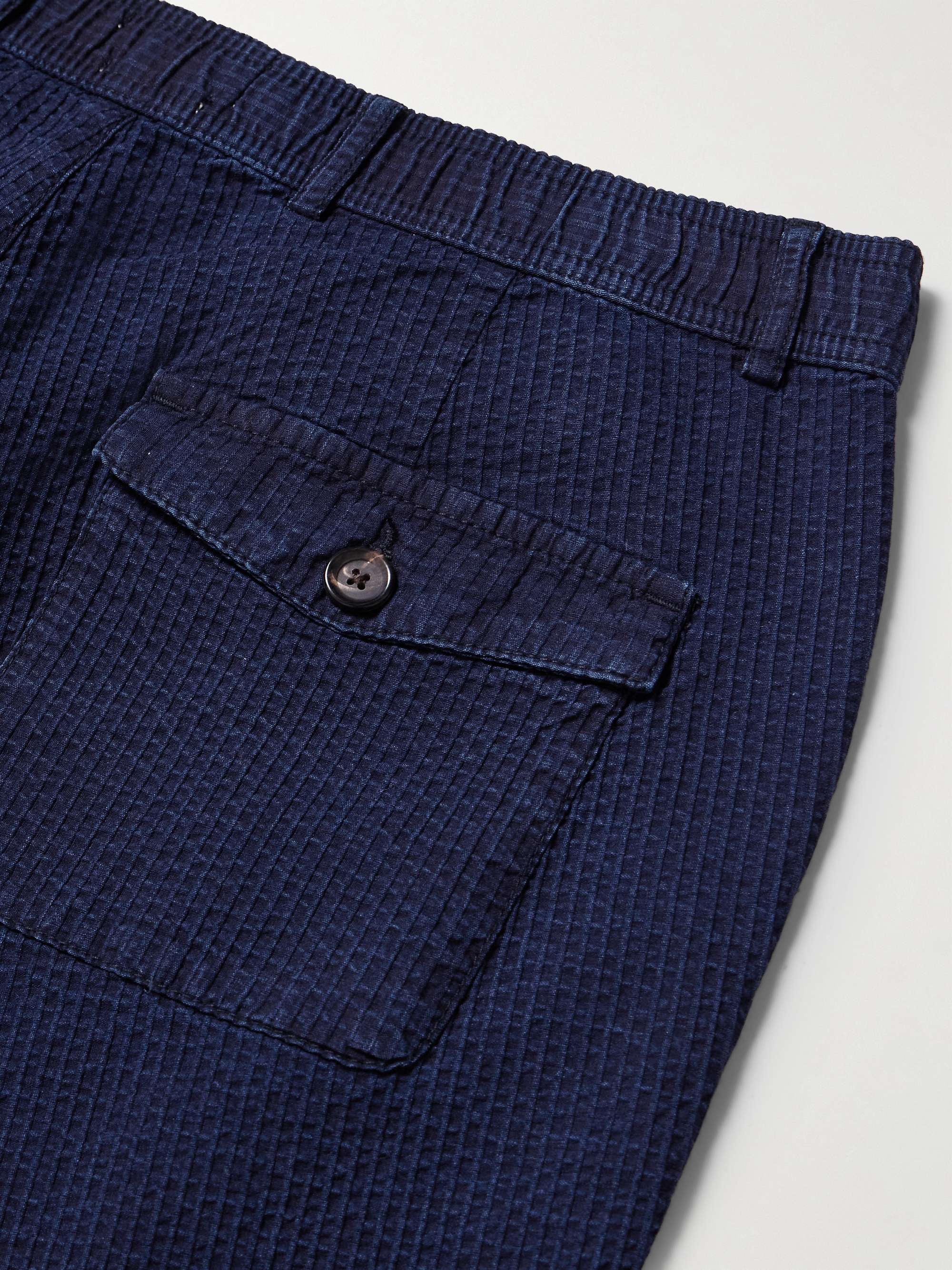 Straight-leg Indigo-Dyed Cotton-Seersucker Suit Trousers view
