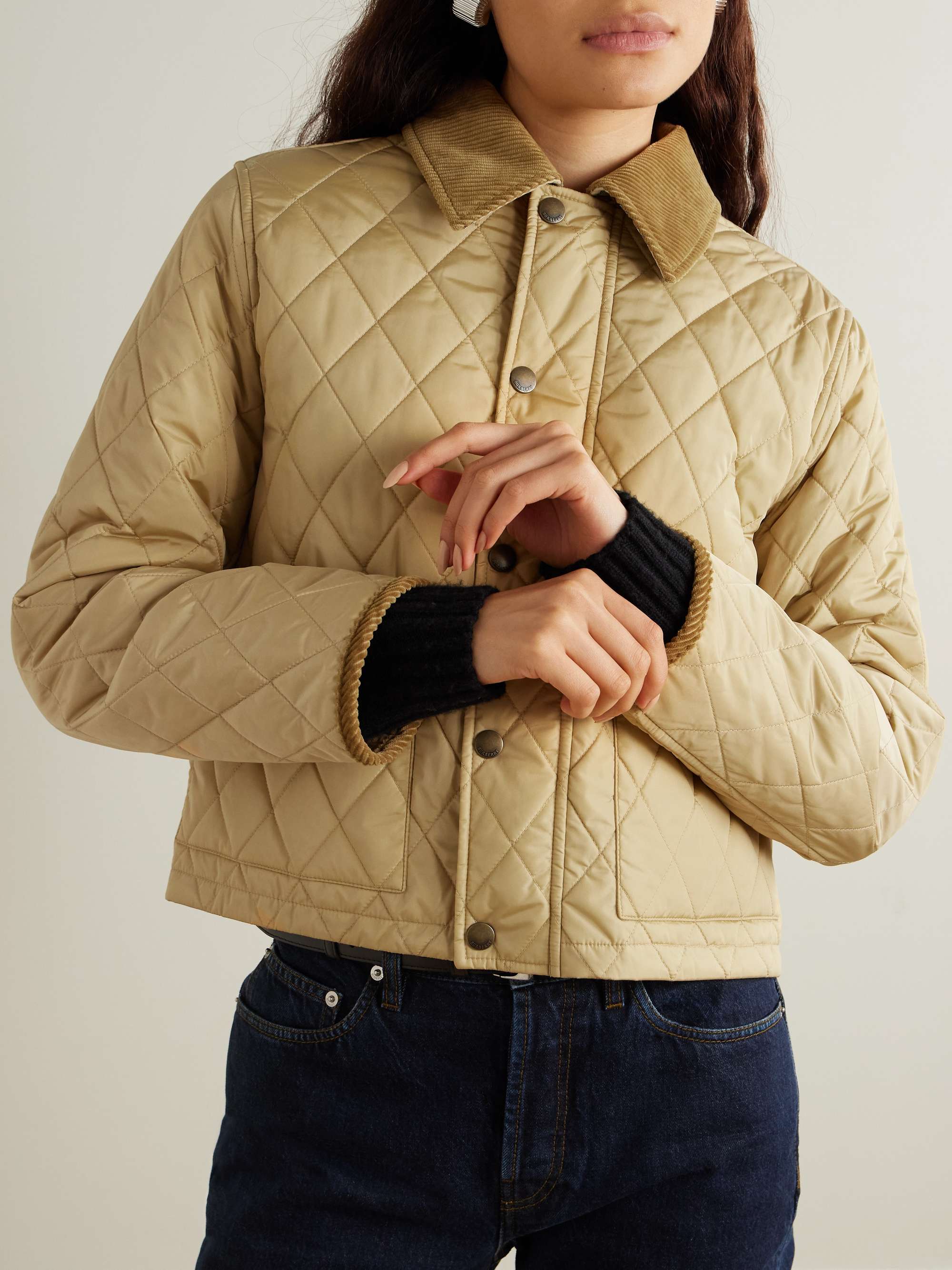 Cotton-corduroy-trimmed quilted shell jacket view