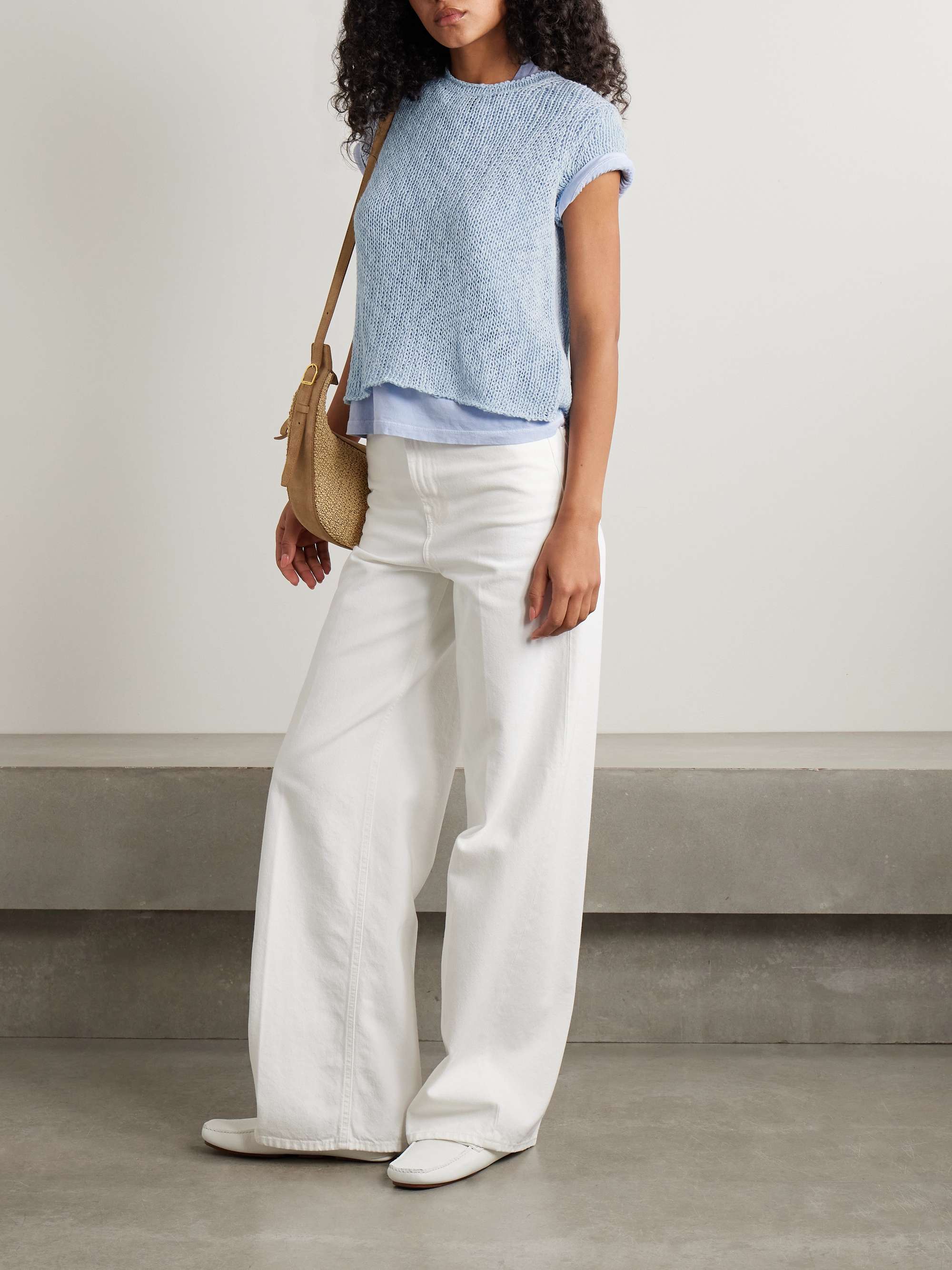 Open-knit cotton and linen-blend T-shirt view