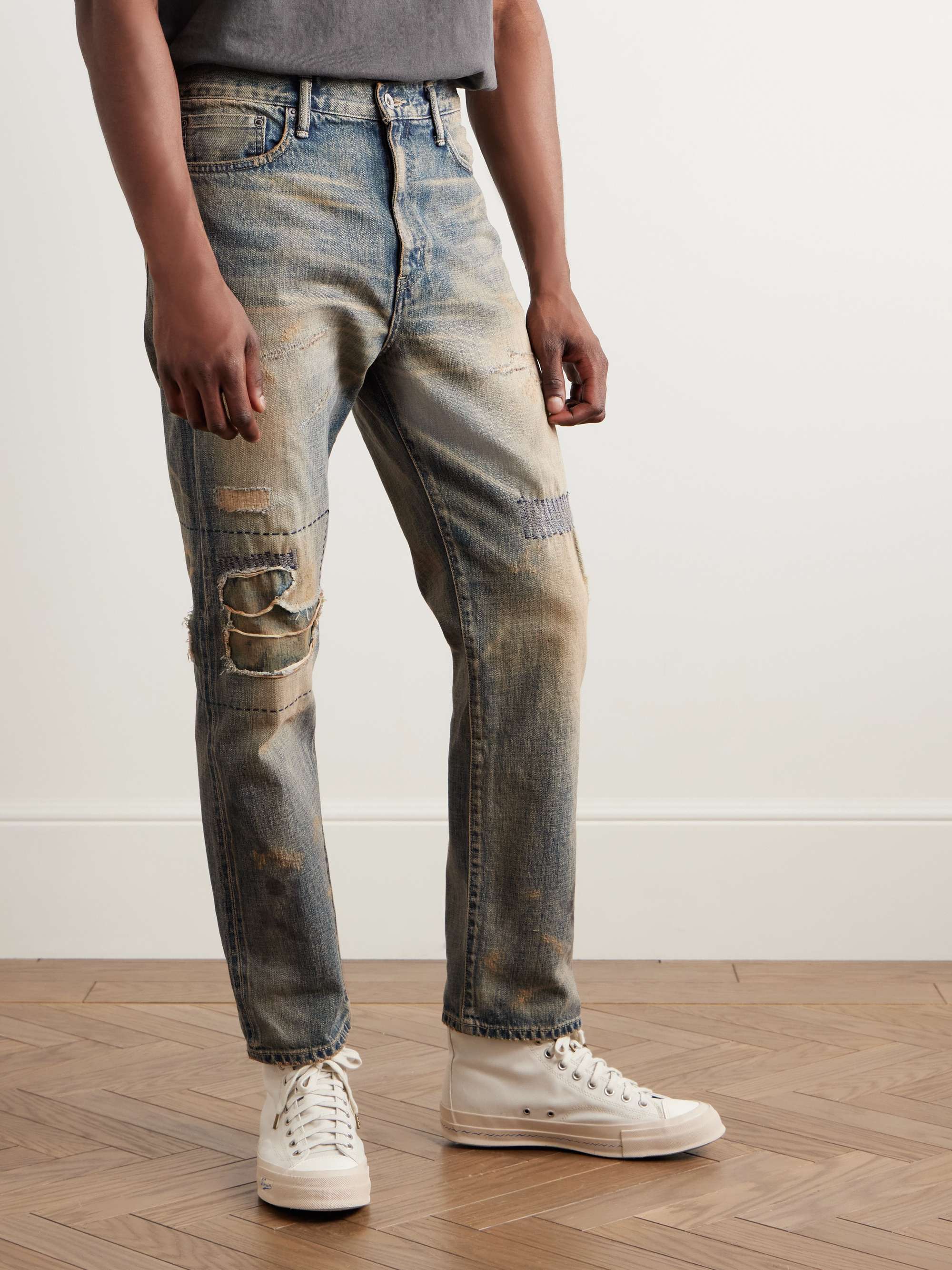 Savage Slim-Fit Straight-Leg Distressed Selvedge Jeans view