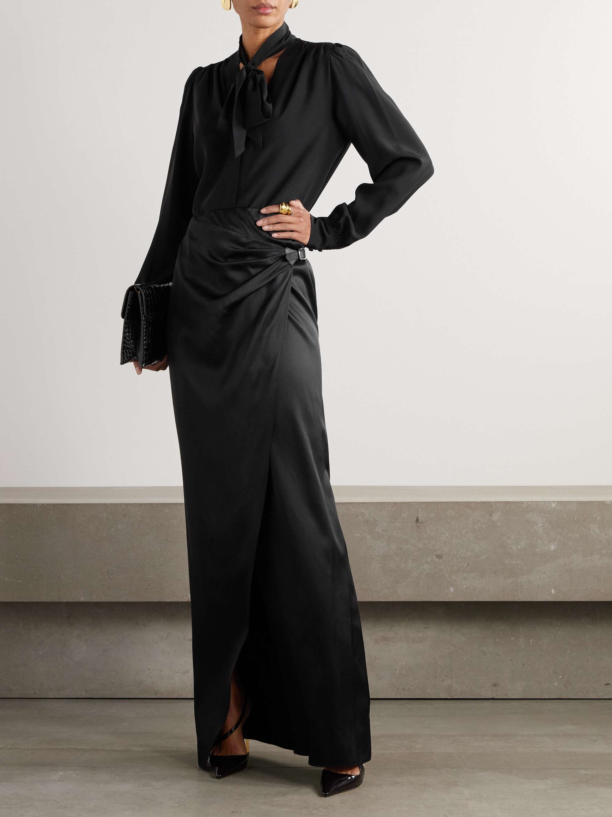 Scarf-detailed silk-crepe de chine blouse view