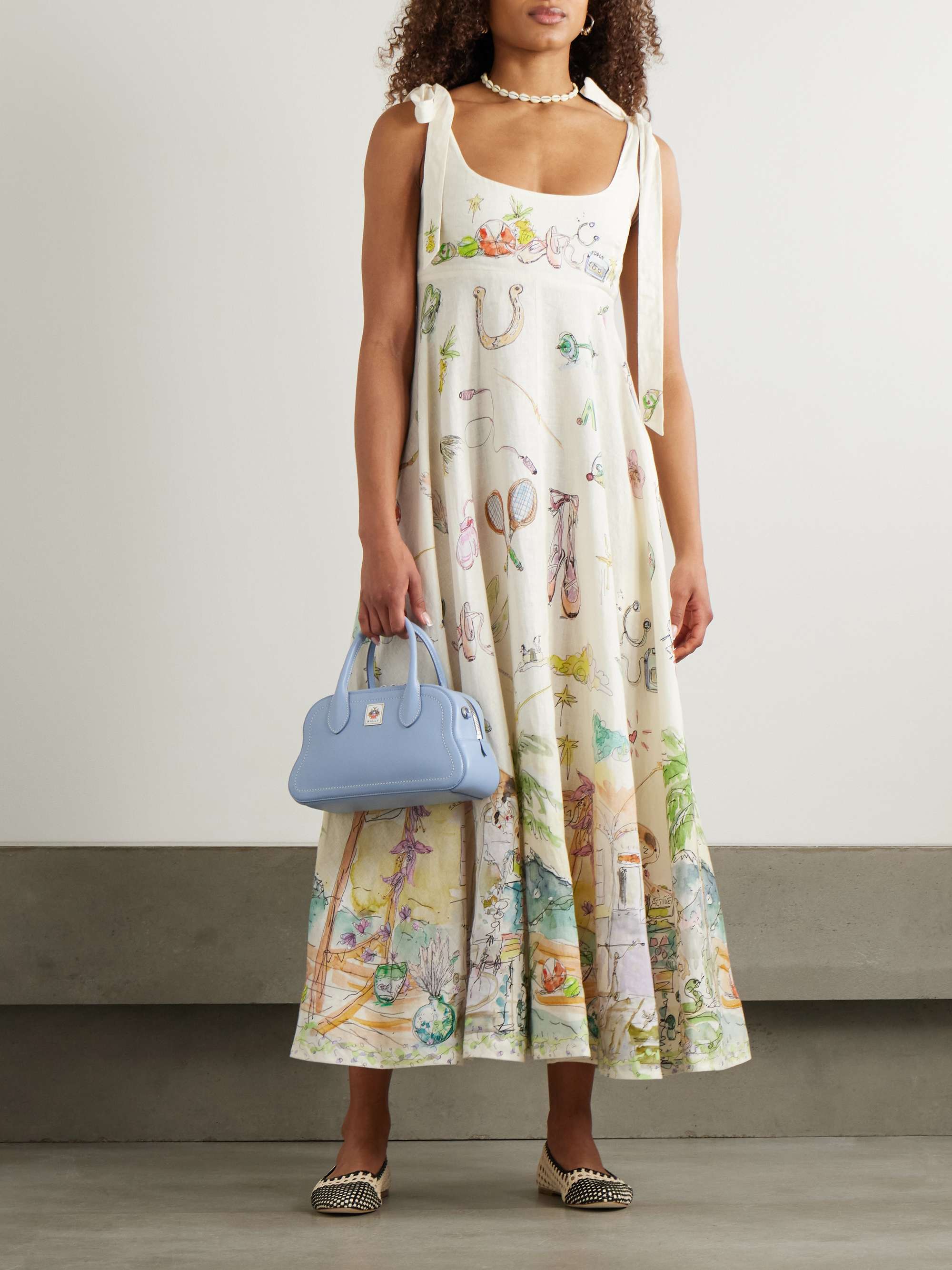 + Anouk Colantoni Ballet tie-detailed printed shirred linen dress view