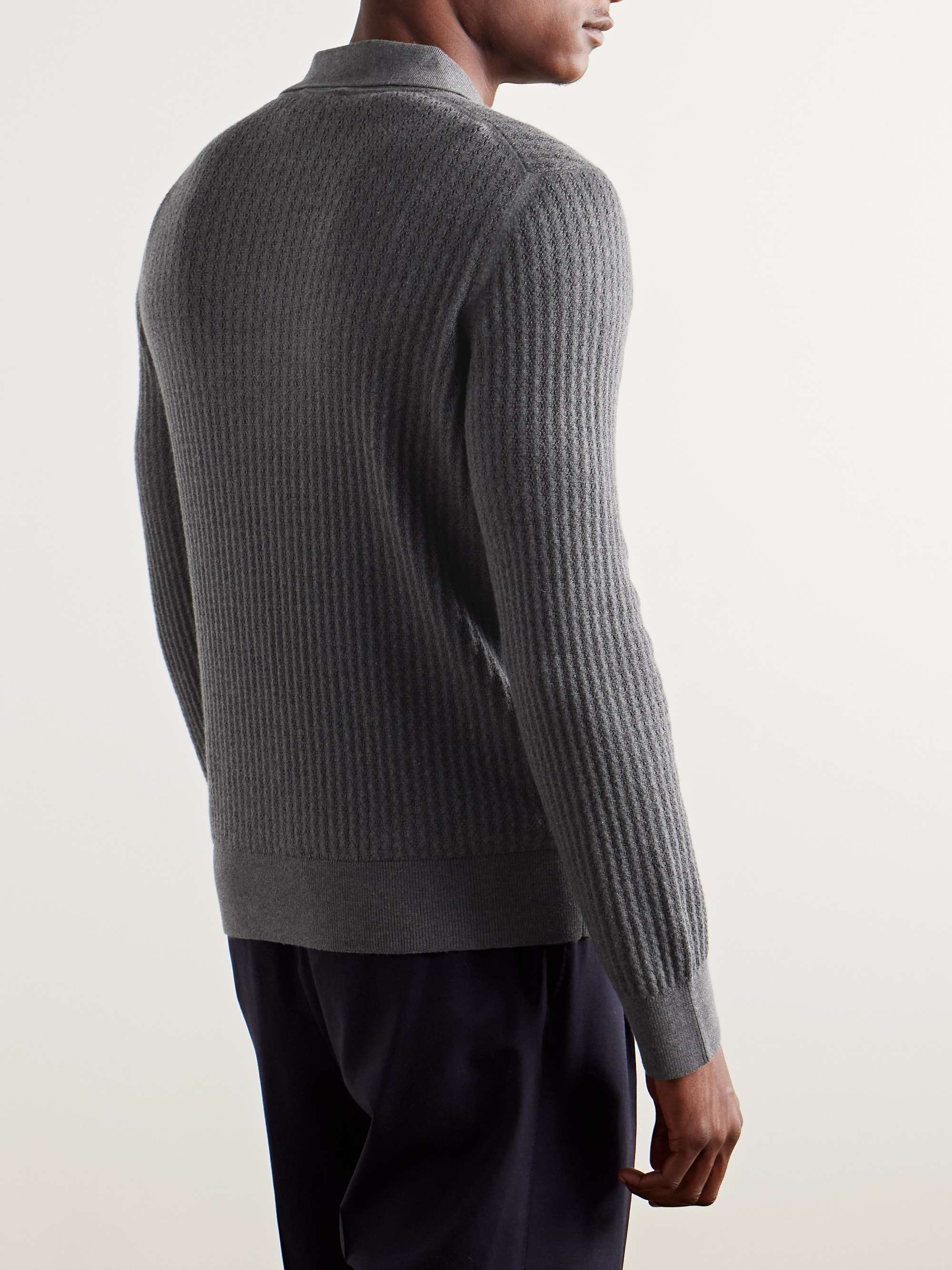 Pointelle-Knit Cotton and Cashmere-Blend Polo Shirt view