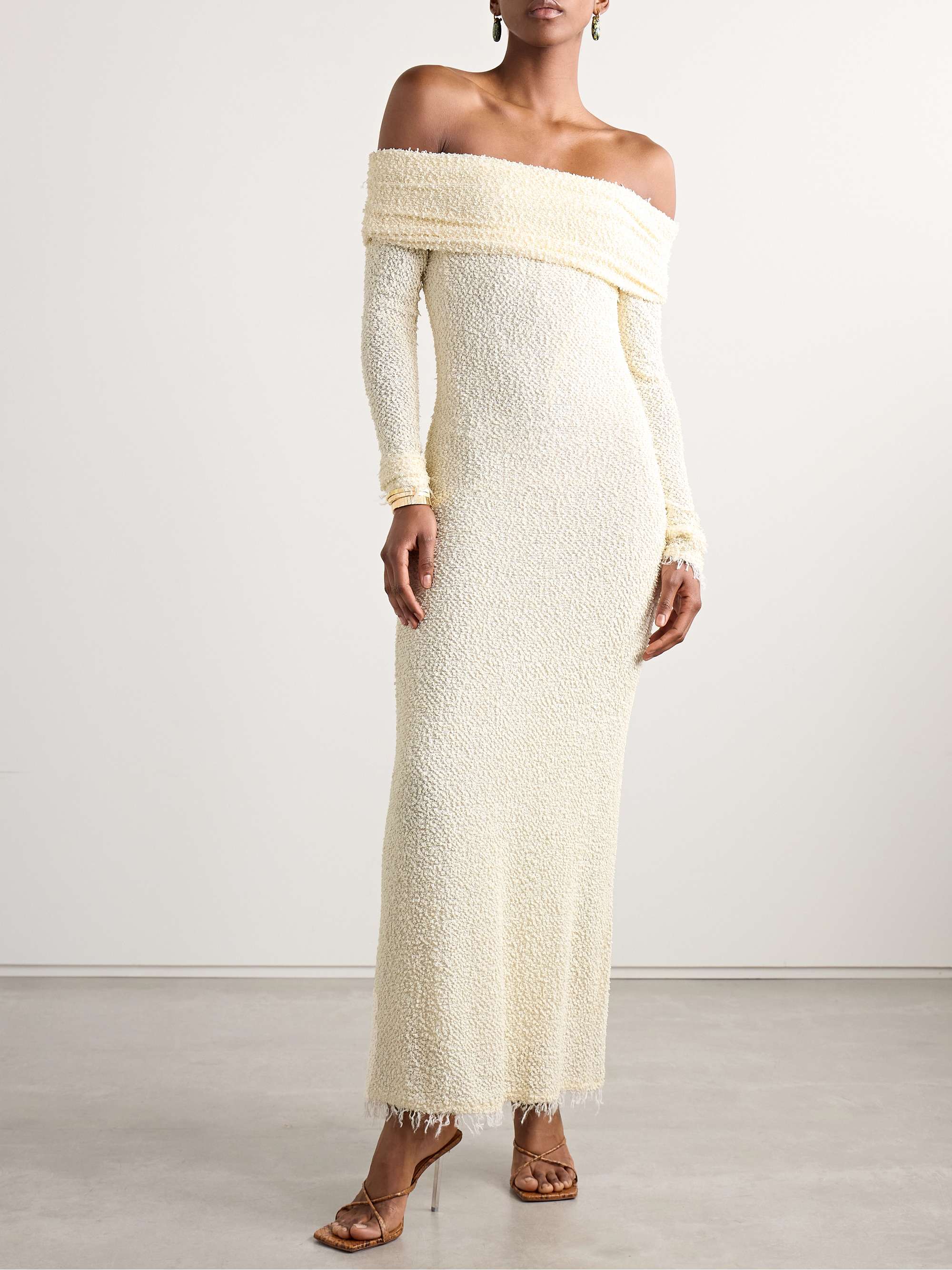 Ormany frayed off-the-shoulder bouclé maxi dress view