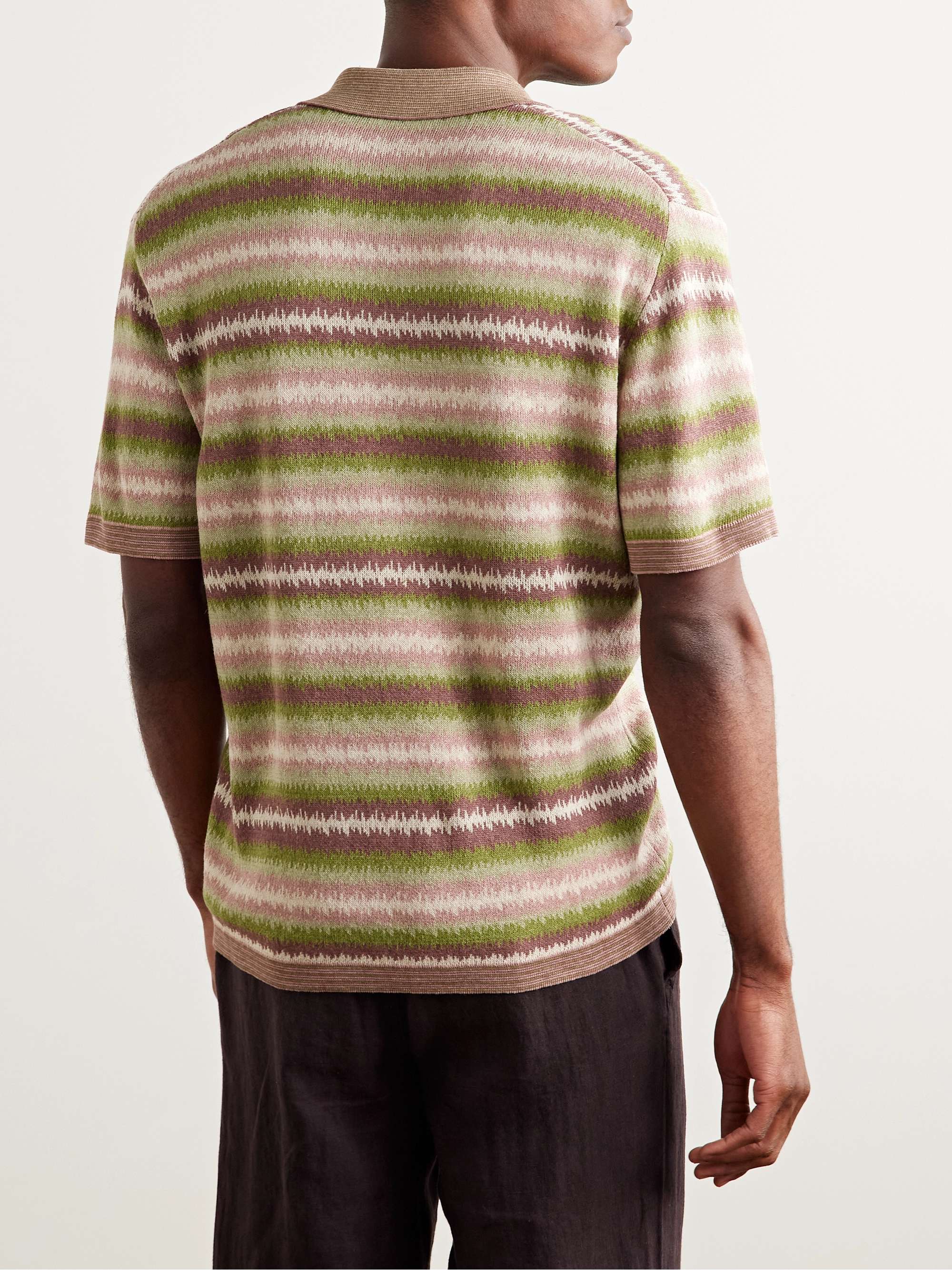 Striped Silk and Linen-Blend Polo Shirt view