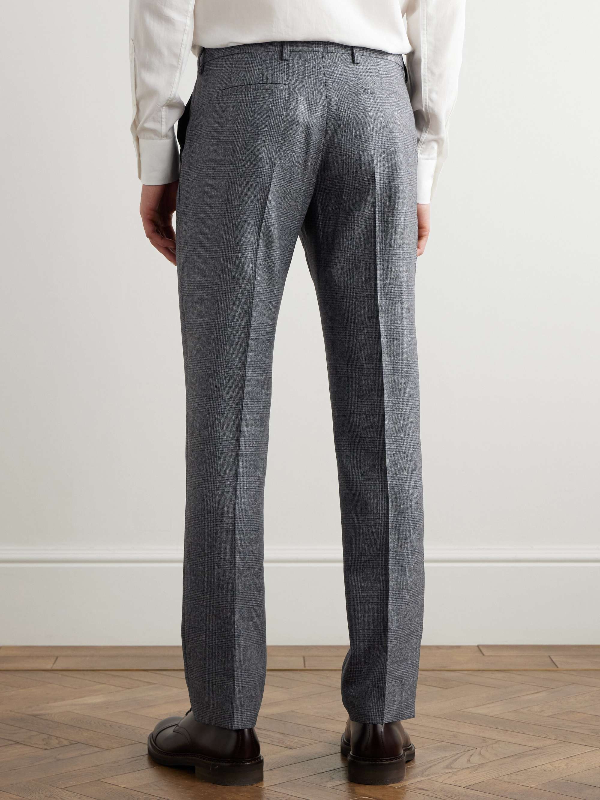 Straight-Leg Prince of Wales Checked Wool Suit Trousers view