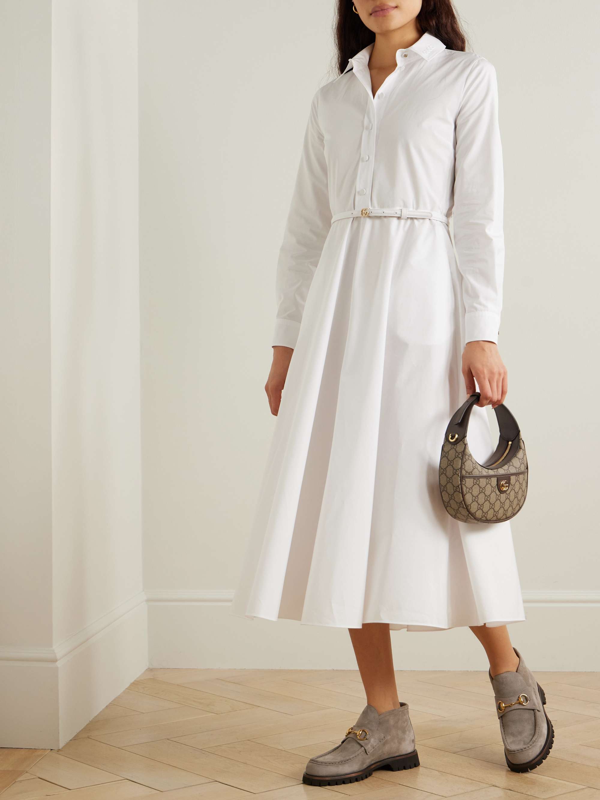 Belted embossed cotton-poplin maxi dress view