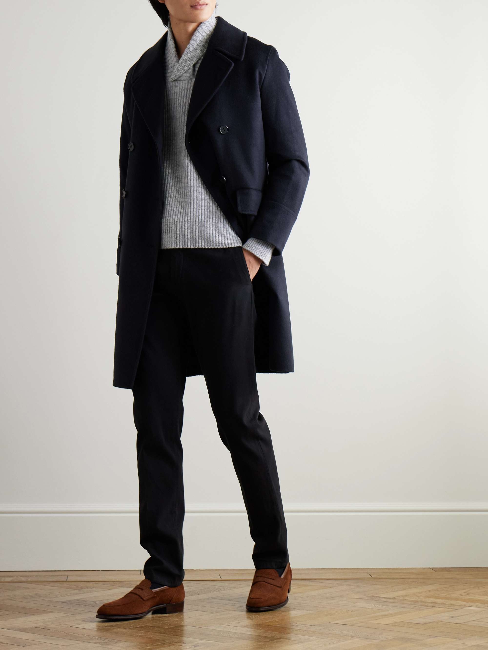Shawl-Collar Ribbed Wool Sweater view