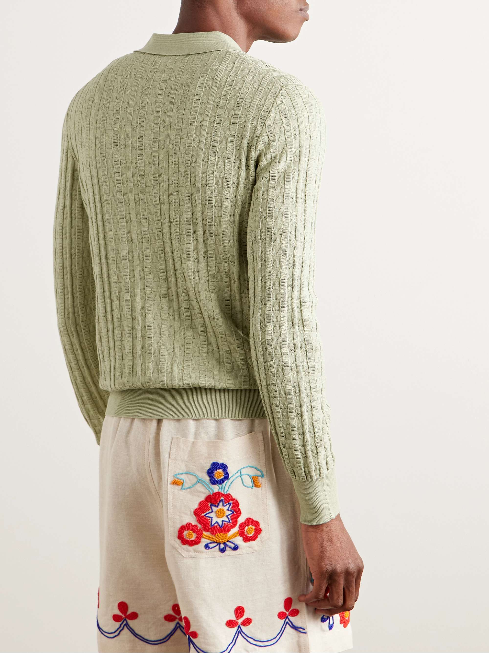 Slim-Fit Pointelle-Knit Silk and Cotton-Blend Polo Shirt view