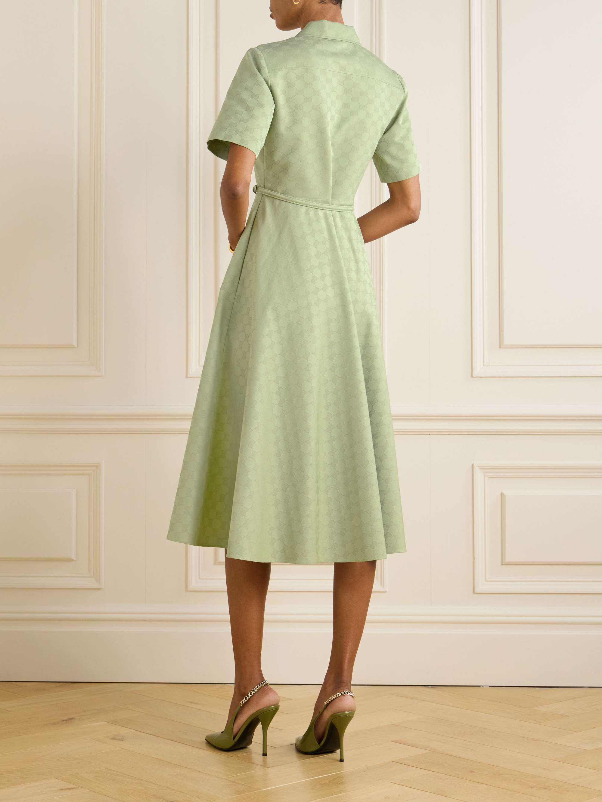 Belted gabardine-jacquard midi shirt dress view