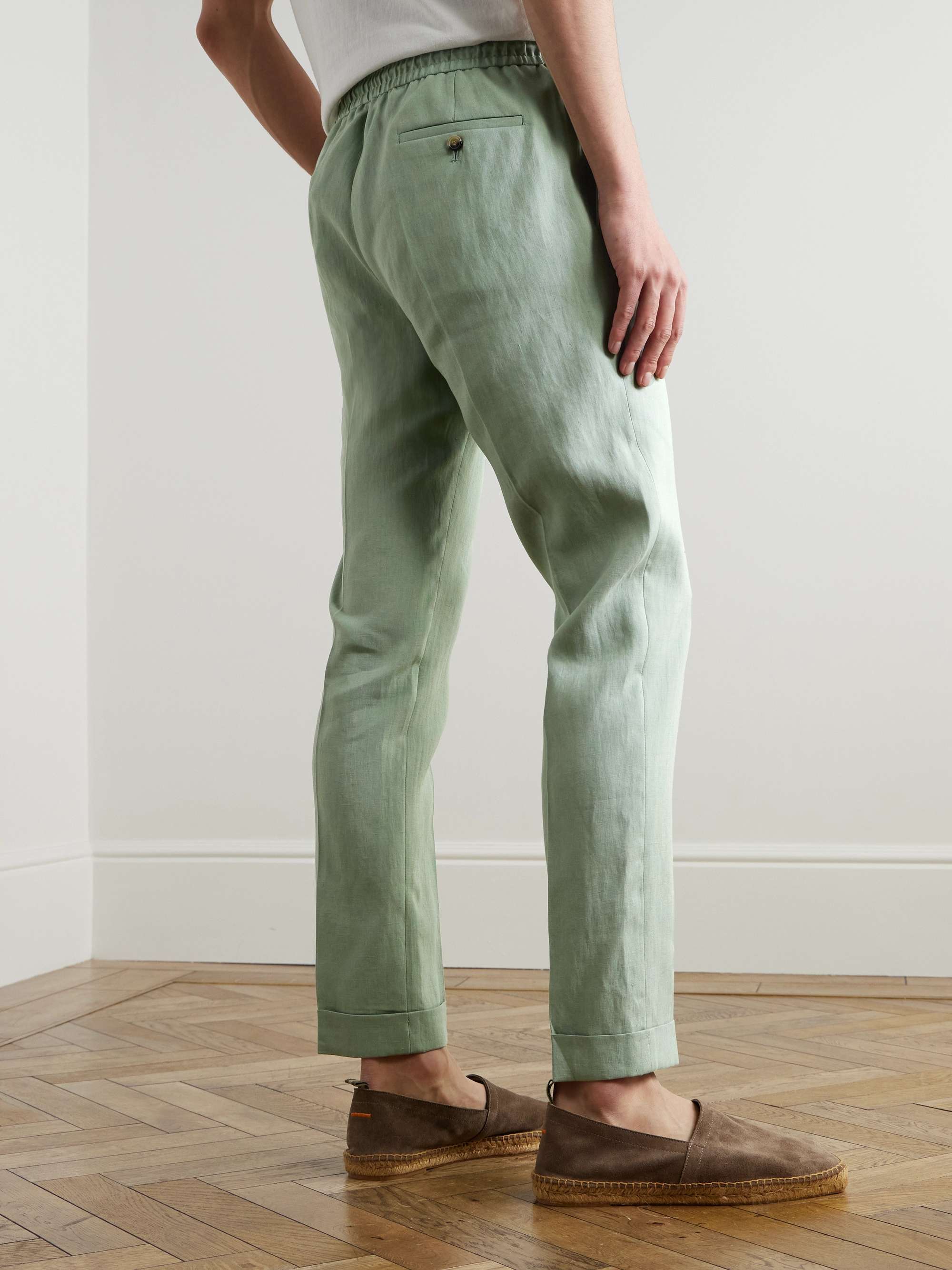 Slim-Fit Straight-Leg Linen Drawstring Trousers view
