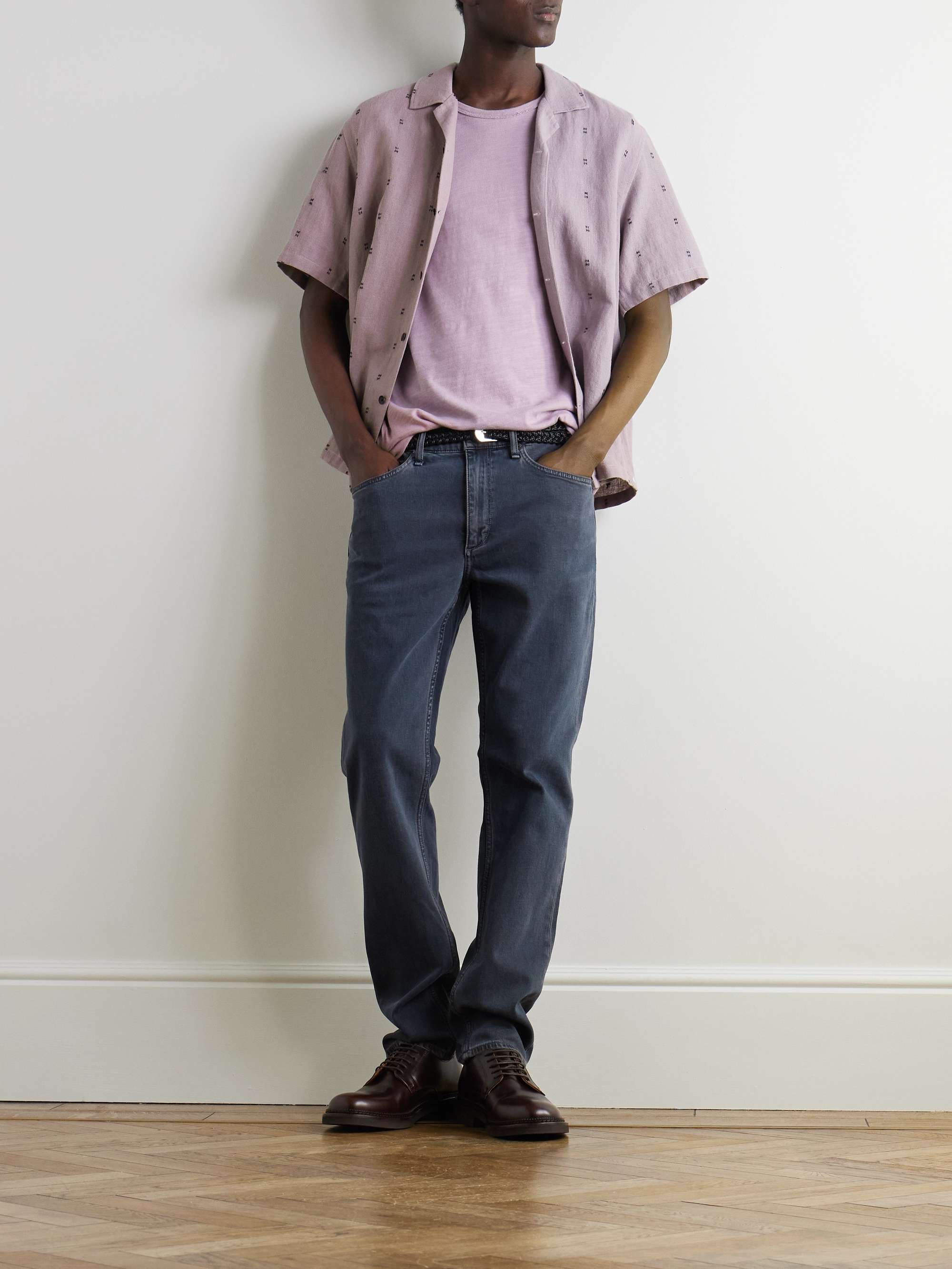 Avery Camp-Collar Embroidered Linen Shirt view