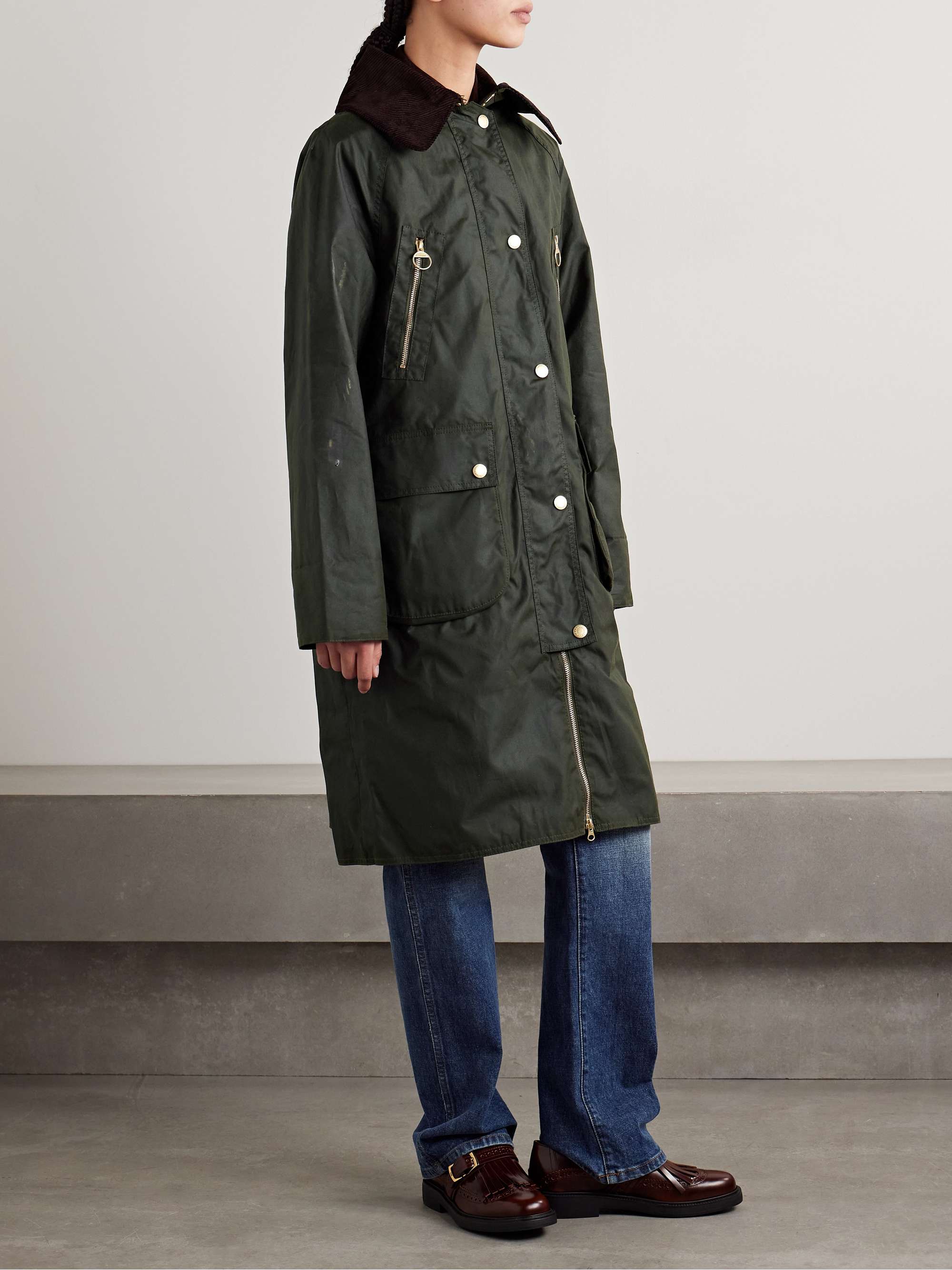 Ebberston cotton-corduroy trimmed waxed-cotton jacket view