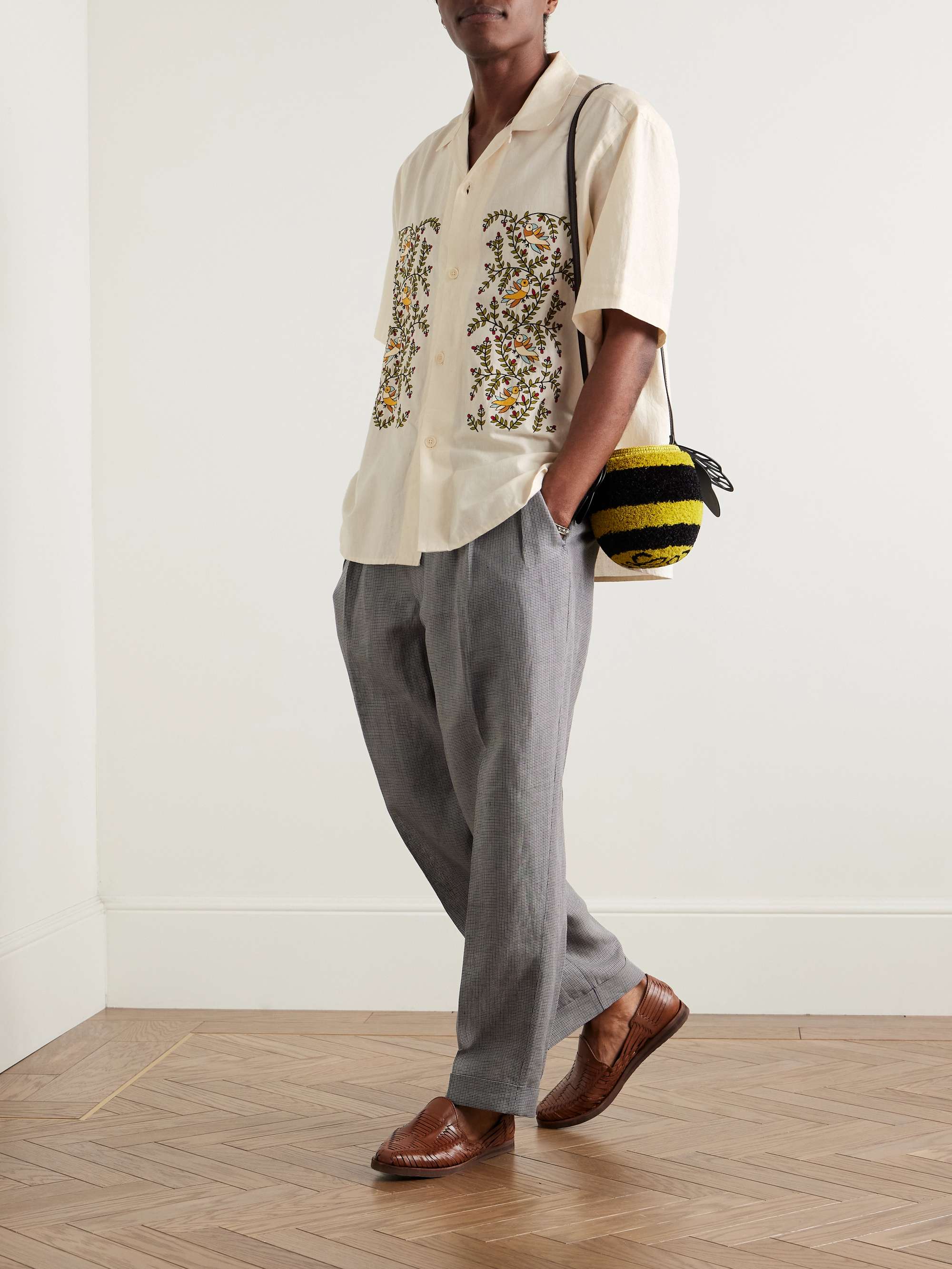 Ronen Convertible-Collar Embroidered Cotton Shirt view