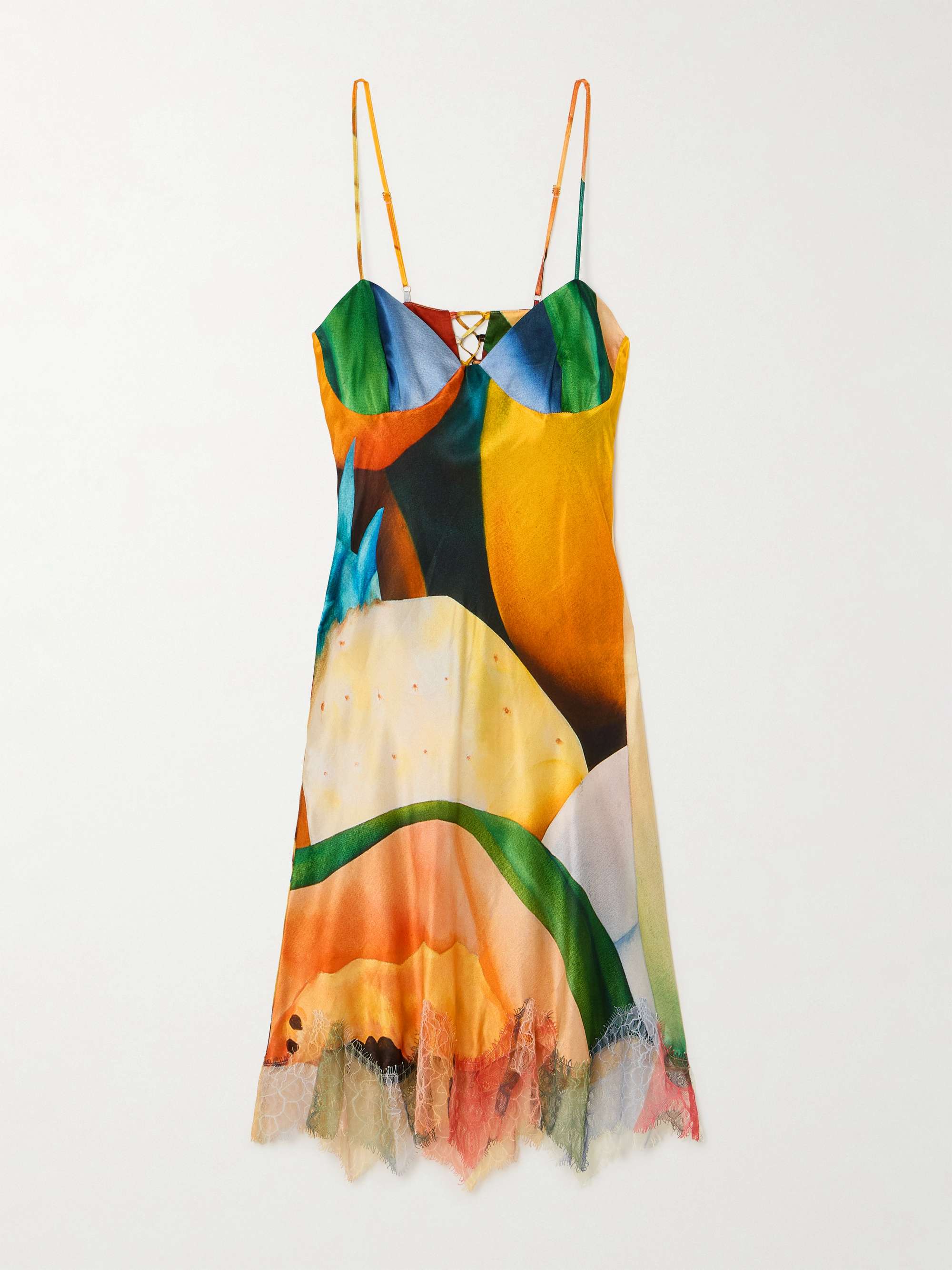 Salpicon lace-trimmed printed silk-blend satin mini dress hero visual