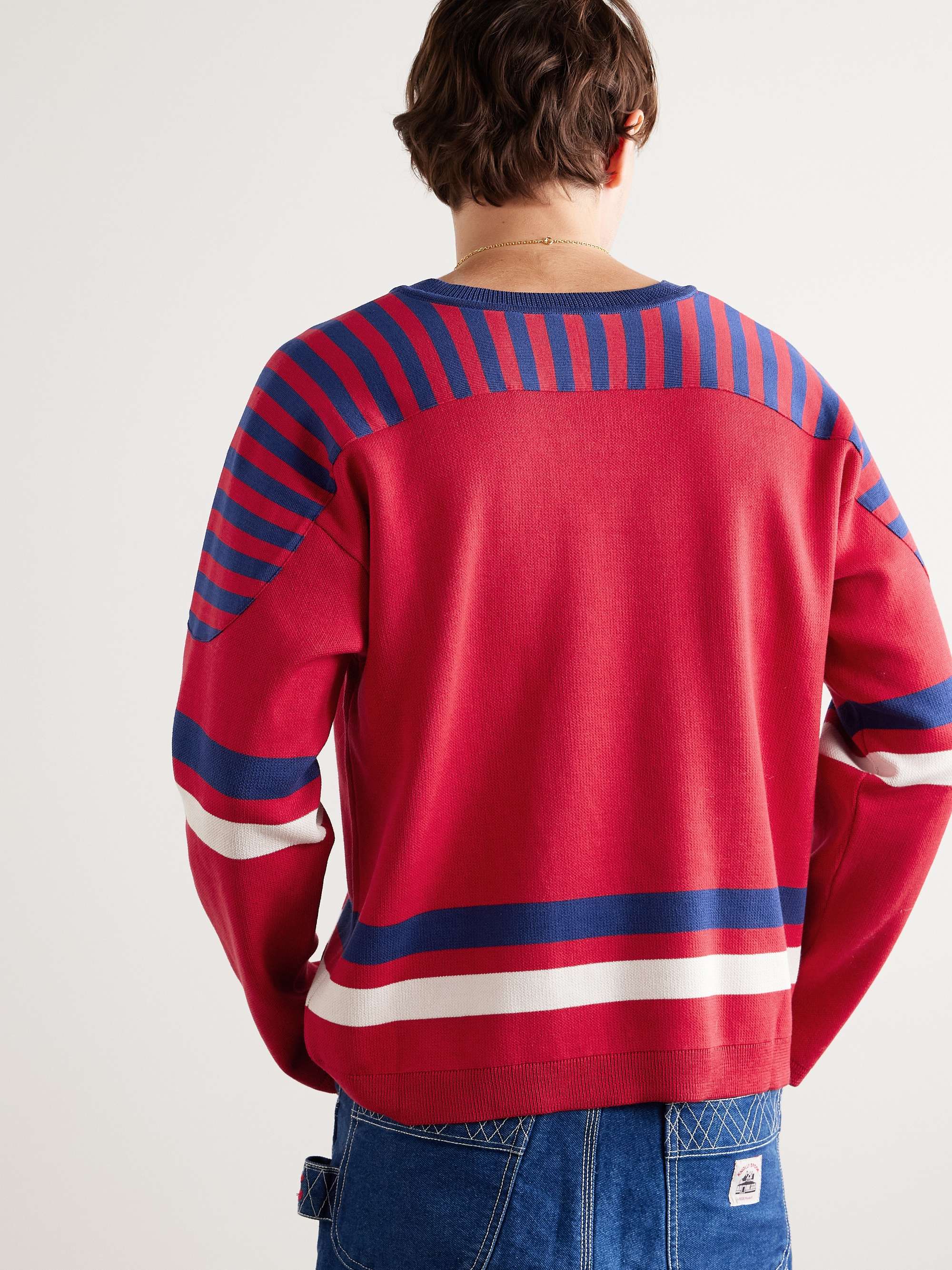 Rink Lace-Up Logo-Jacquard Striped Mako Cotton Sweater view