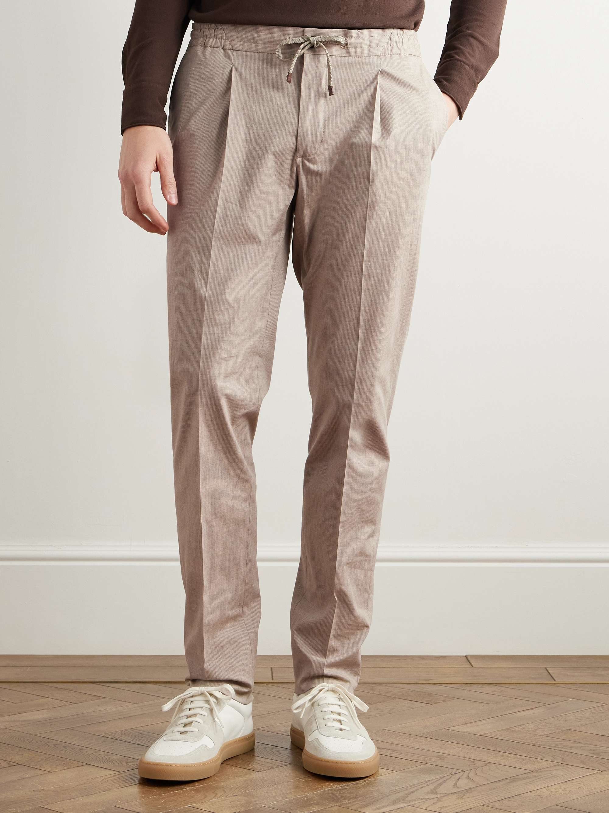 Venezia 1951 Slim-Fit Tapered Pleated Striped Cotton-Blend Trousers view