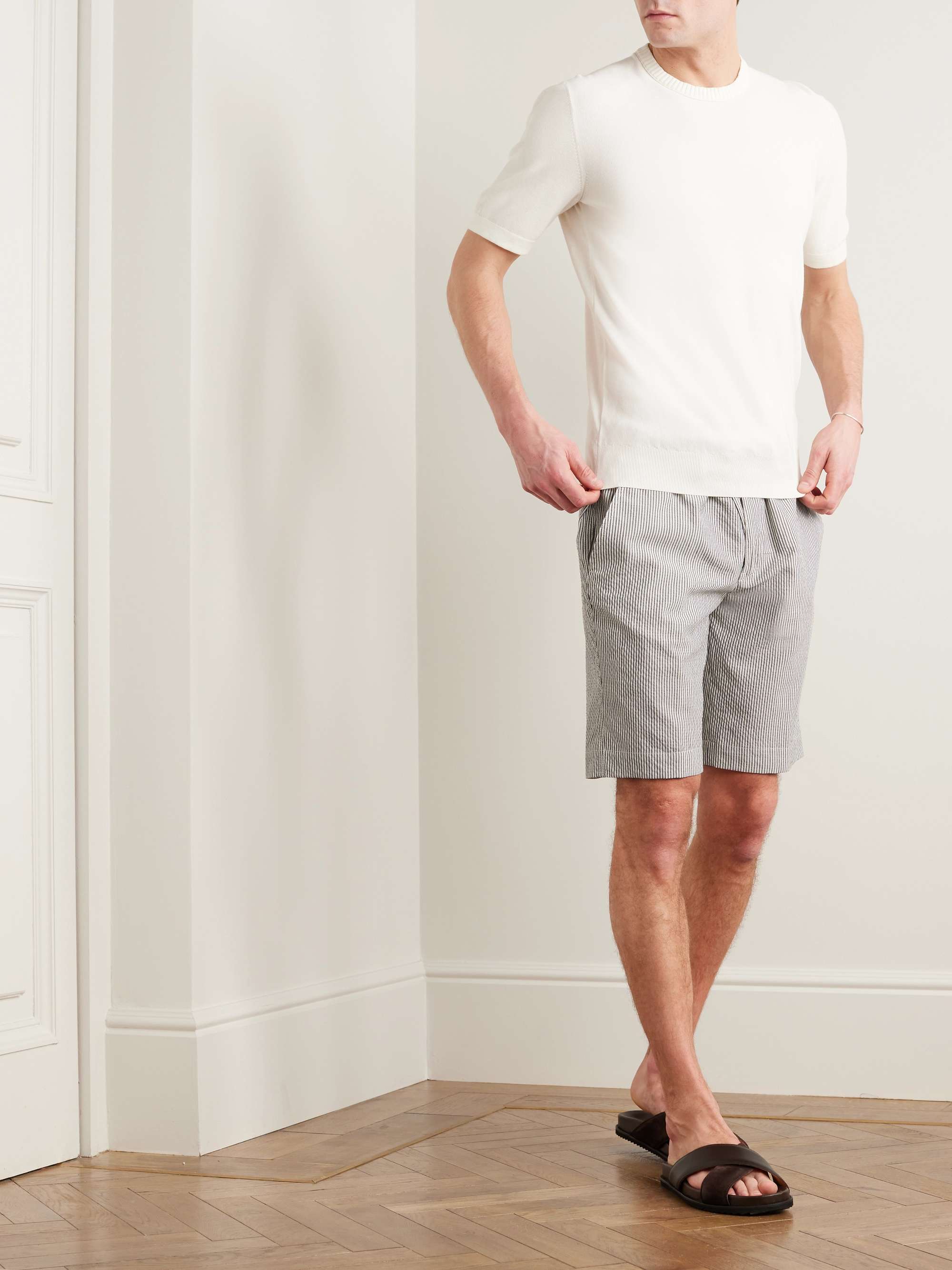 Straight-Leg Striped Wool-Blend Shorts view