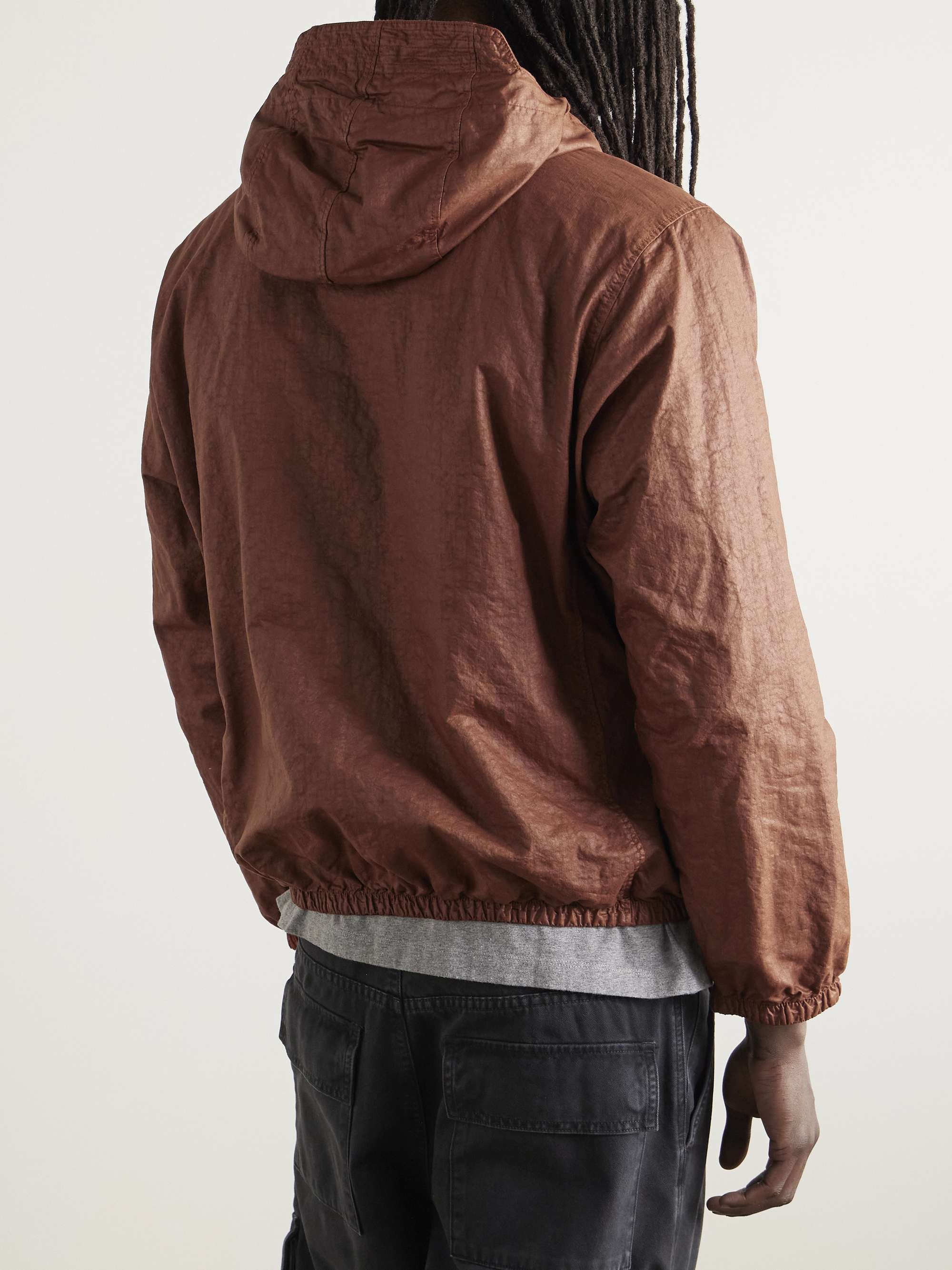 Panama Logo-Appliquéd Garment-Dyed Nylon Half-Placket Hooded Jacket view