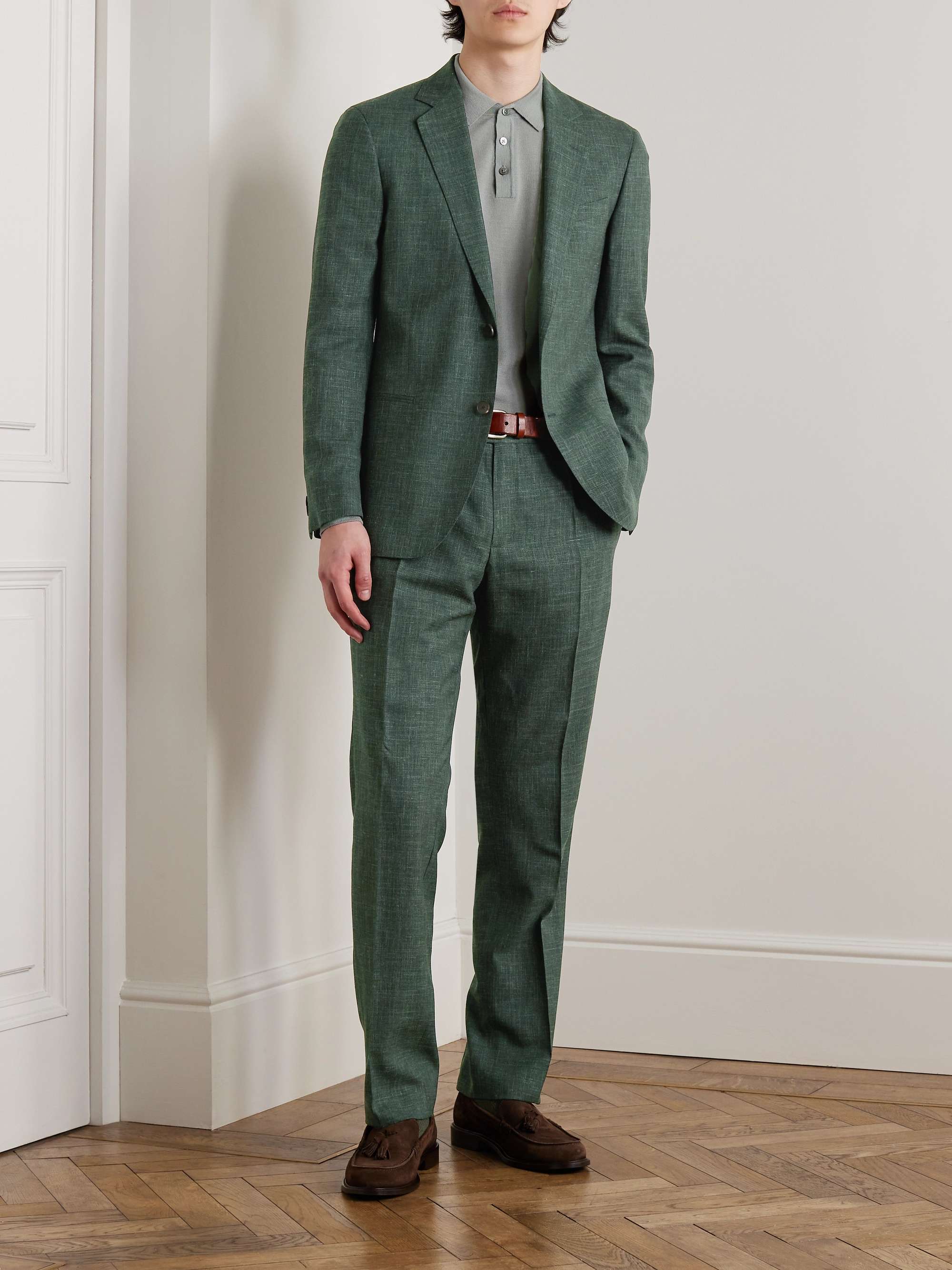Mike Straight-Leg Pleated Wool, Silk and Linen-Blend Suit Trousers view
