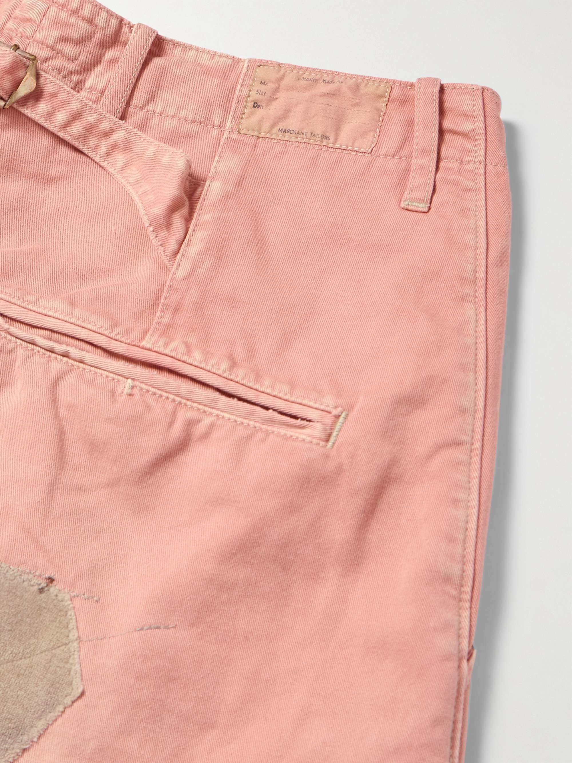 Katsuragi Tapered Appliquéd Distressed Cotton-Twill Trousers view