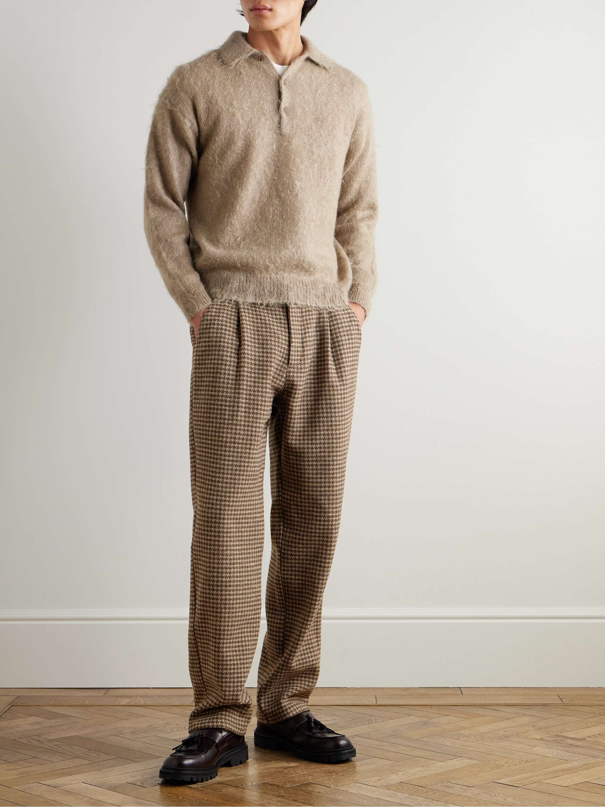 Morton Straight-Leg Pleated Houndstooth Wool Trousers view