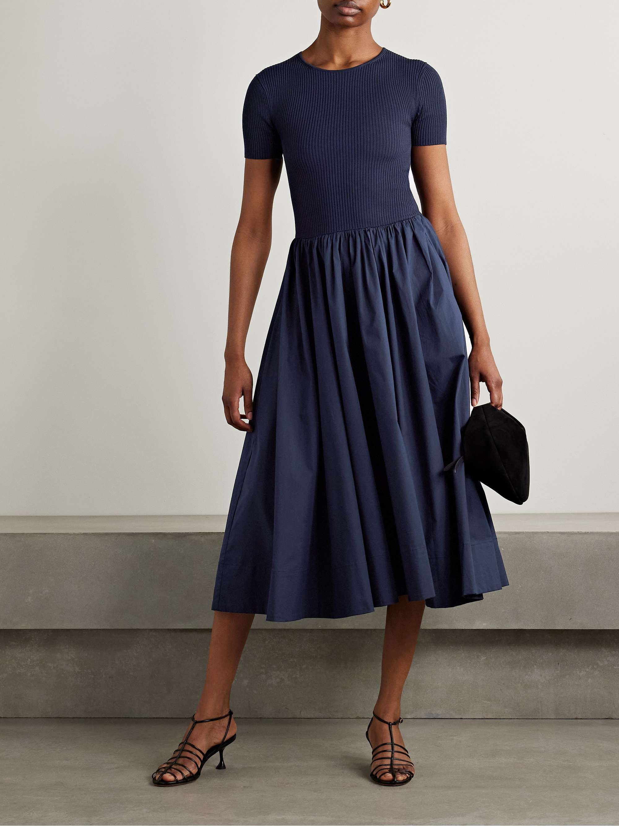 Ysabel ribbed-knit and cotton-blend poplin midi dress view