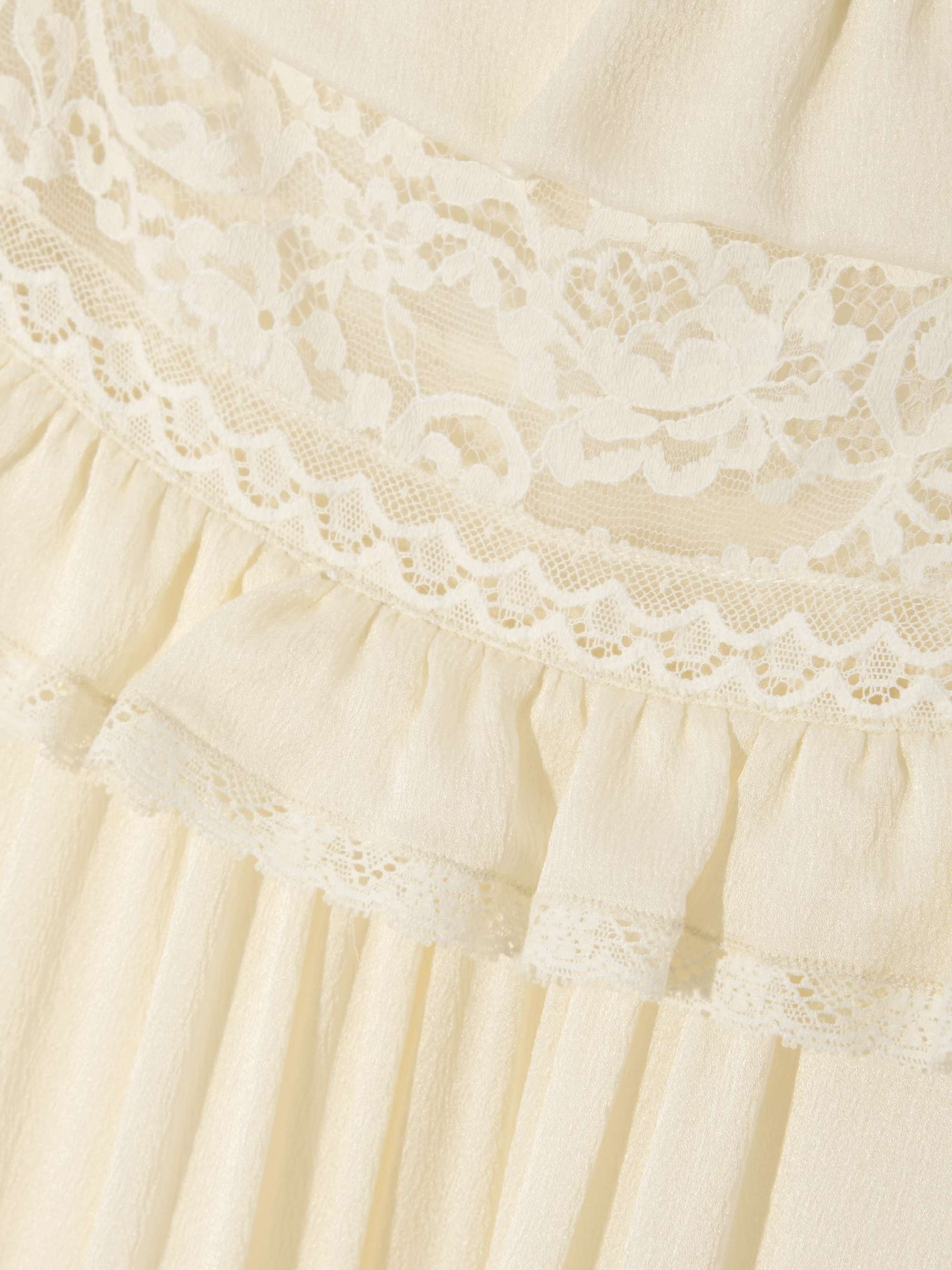 Lace-trimmed tiered ruffled crepe de chine midi dress view