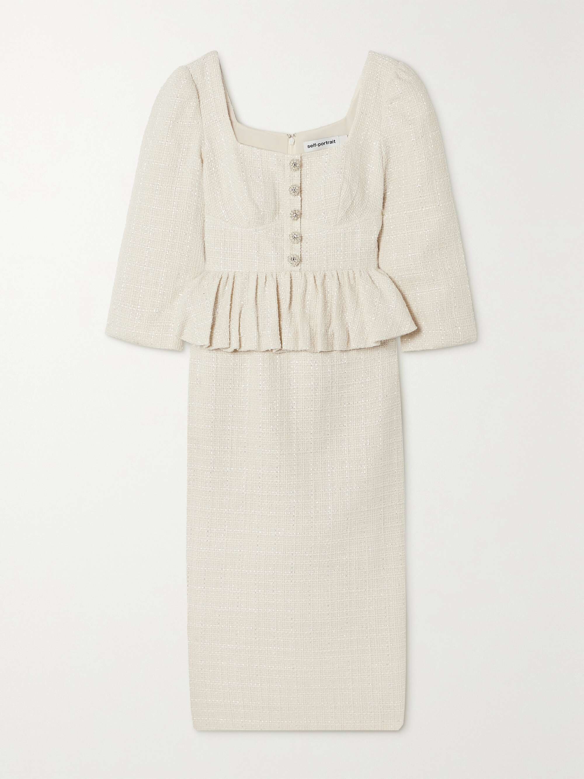 Embellished bouclé-tweed peplum midi dress hero visual