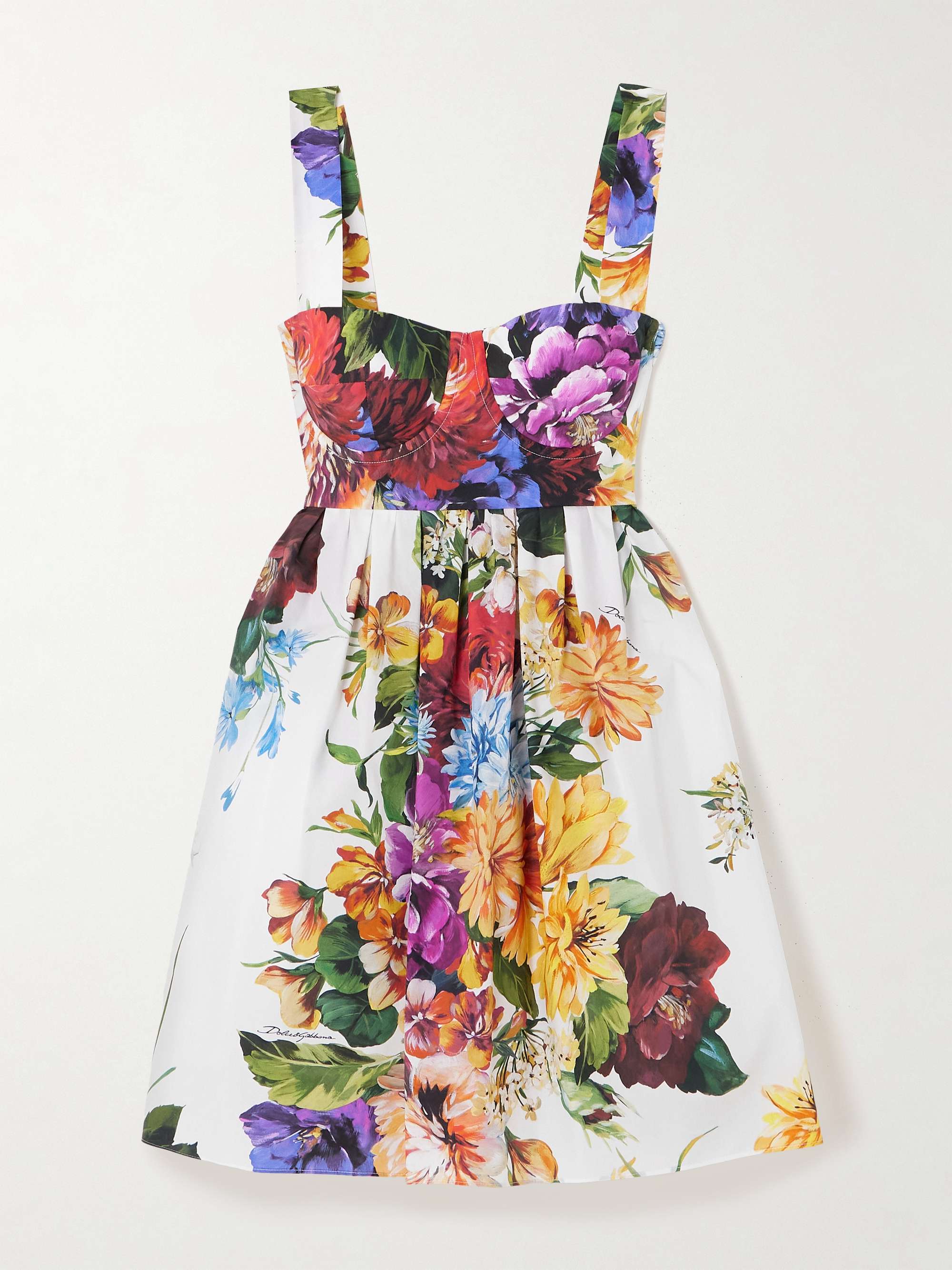 Shirred floral-print cotton-poplin bustier mini dress hero visual
