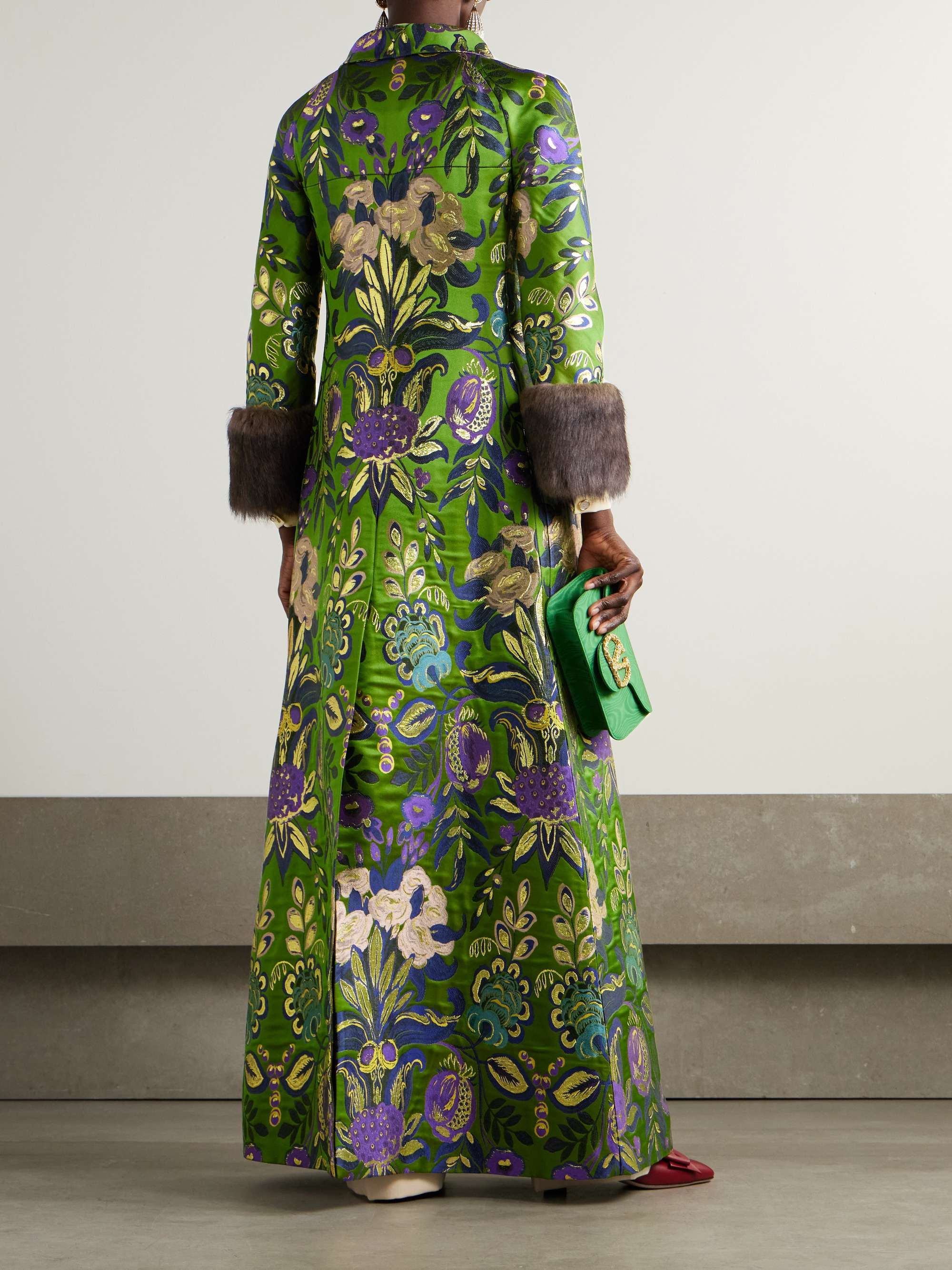 Après l'Hiver shearling-trimmed metallic brocade coat view