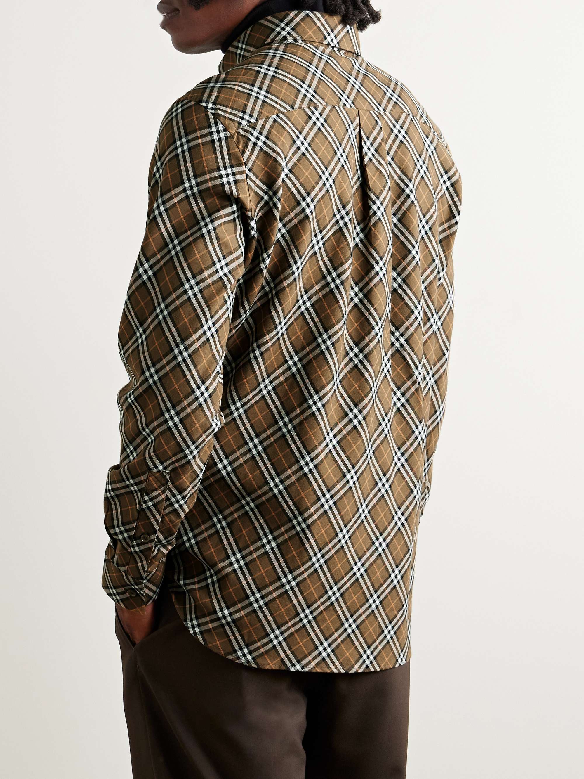 Button-Down Collar Logo-Embroidered Checked Cotton-Flannel Shirt view